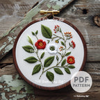 Red and White Folk Flower Hand Embroidery Pattern