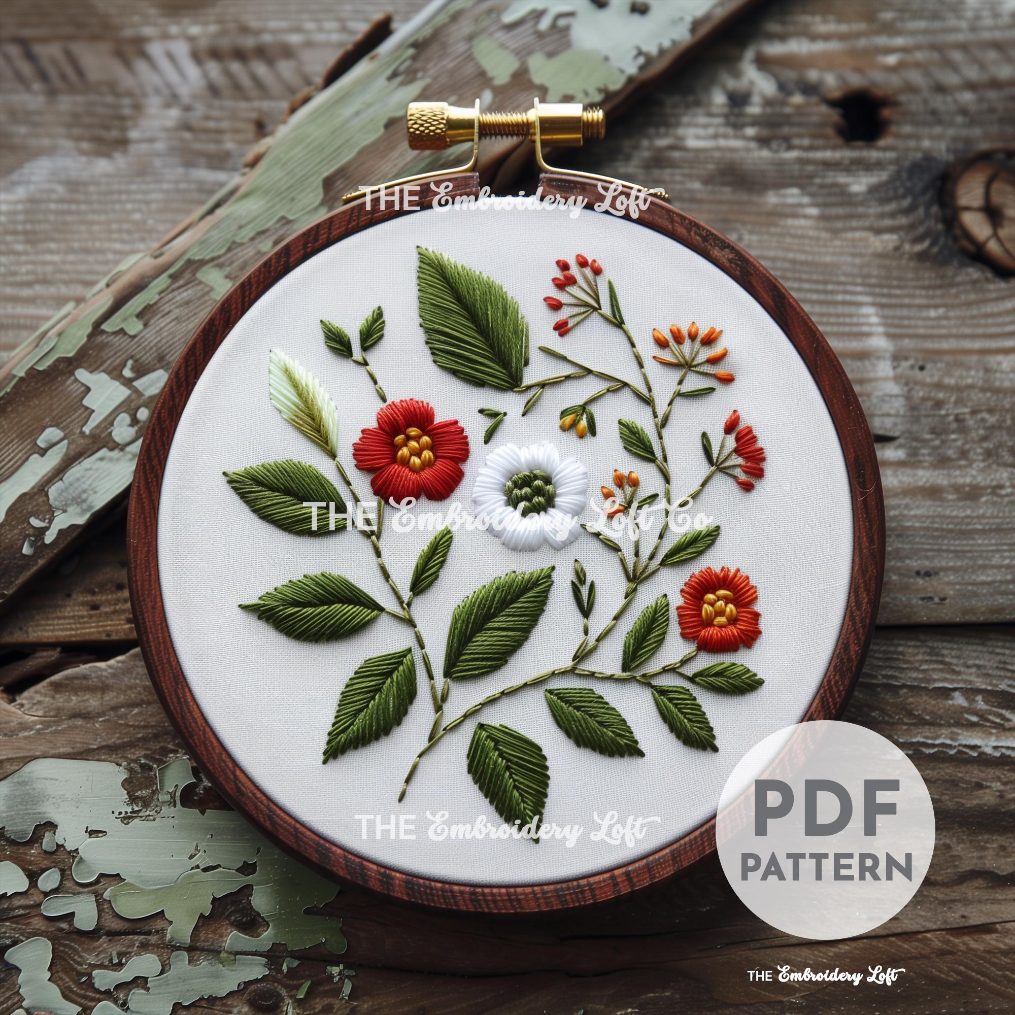 Red and White Folk Flower Hand Embroidery Pattern