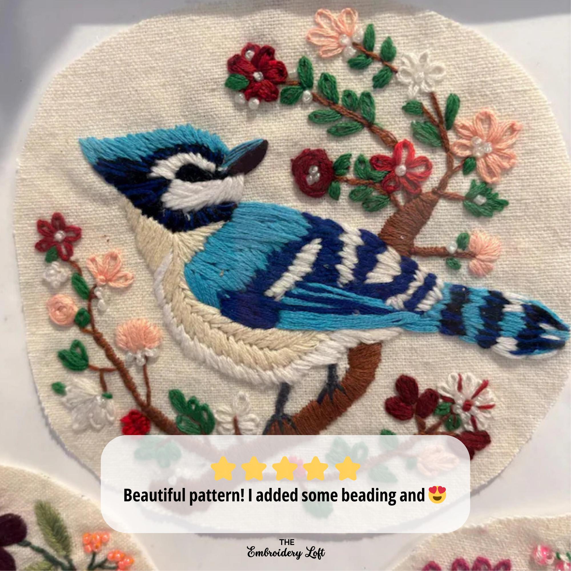 Spring Blue Jay Hand Embroidery Pattern