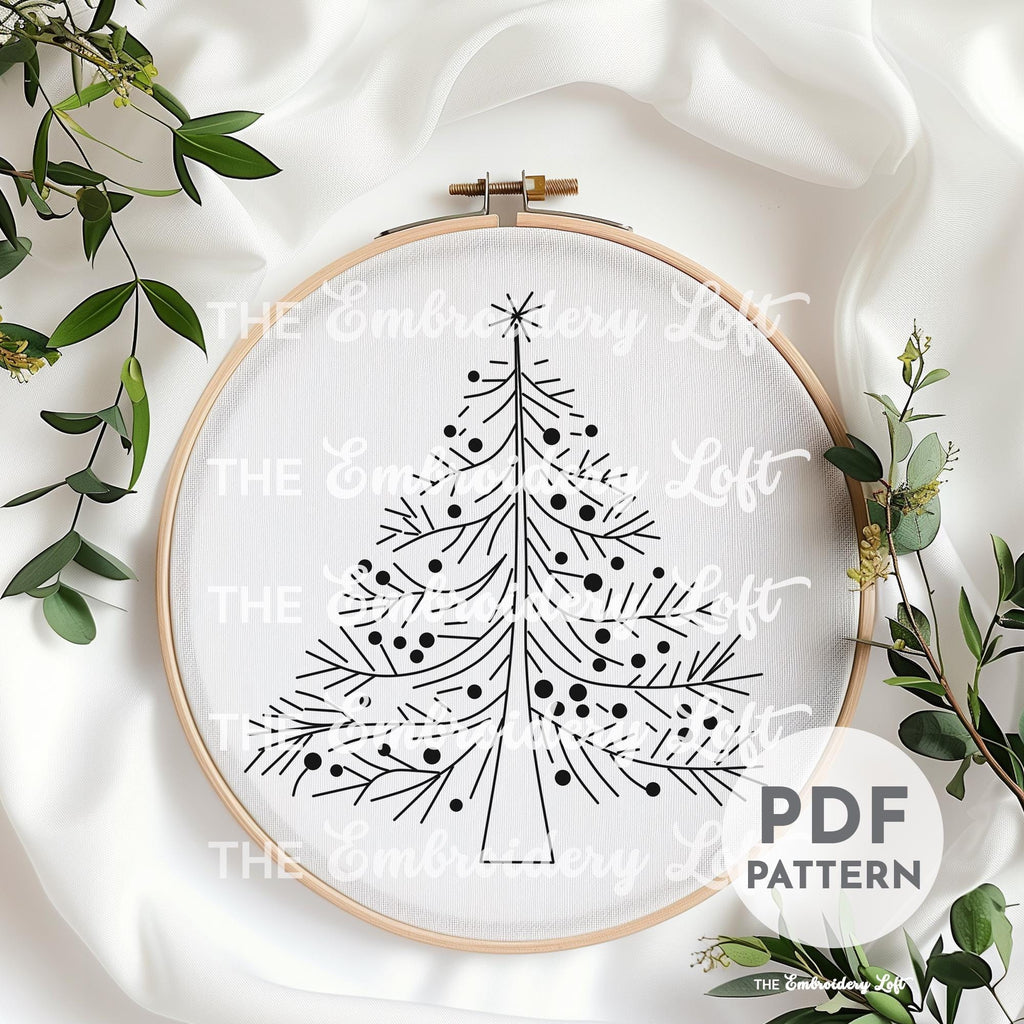 Pink Christmas Tree Hand Embroidery Pattern