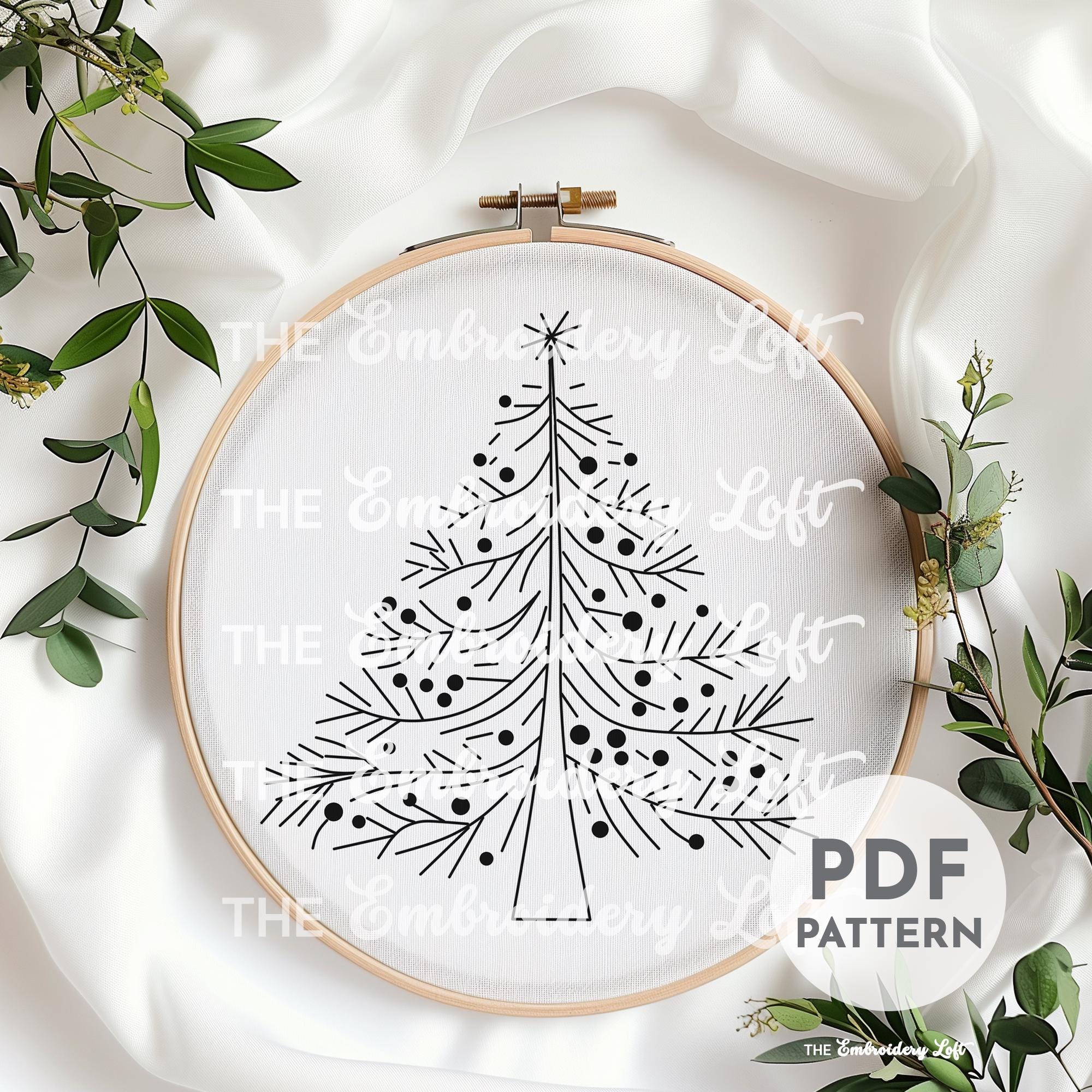 Pink Christmas Tree Hand Embroidery Pattern