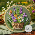 Basket of Wildflowers Hand Embroidery Pattern