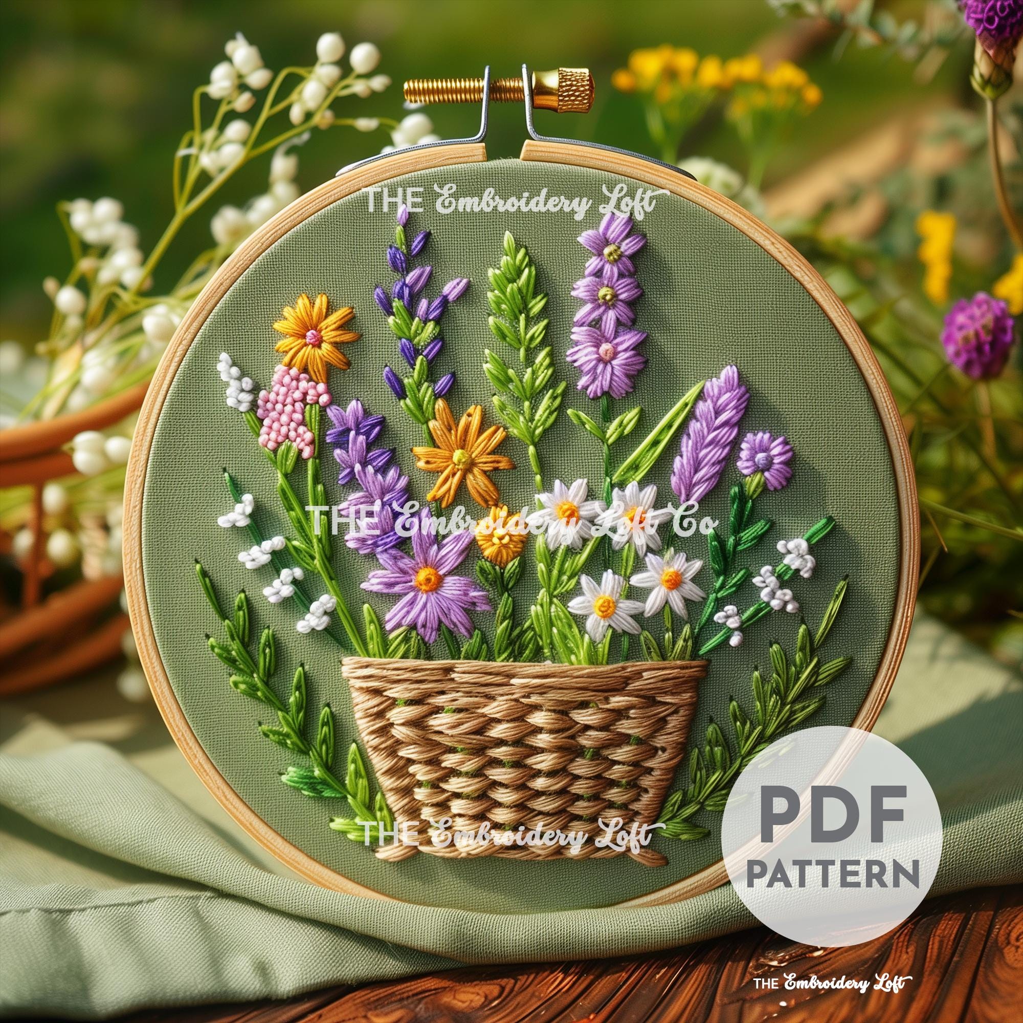 Basket of Wildflowers Hand Embroidery Pattern