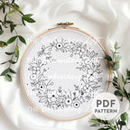 Spring Bloom Wreath Hand Embroidery Pattern
