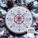 Red and White Snowflake Hand Embroidery Pattern