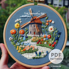 Dutch Windmill Hand Embroidery Pattern