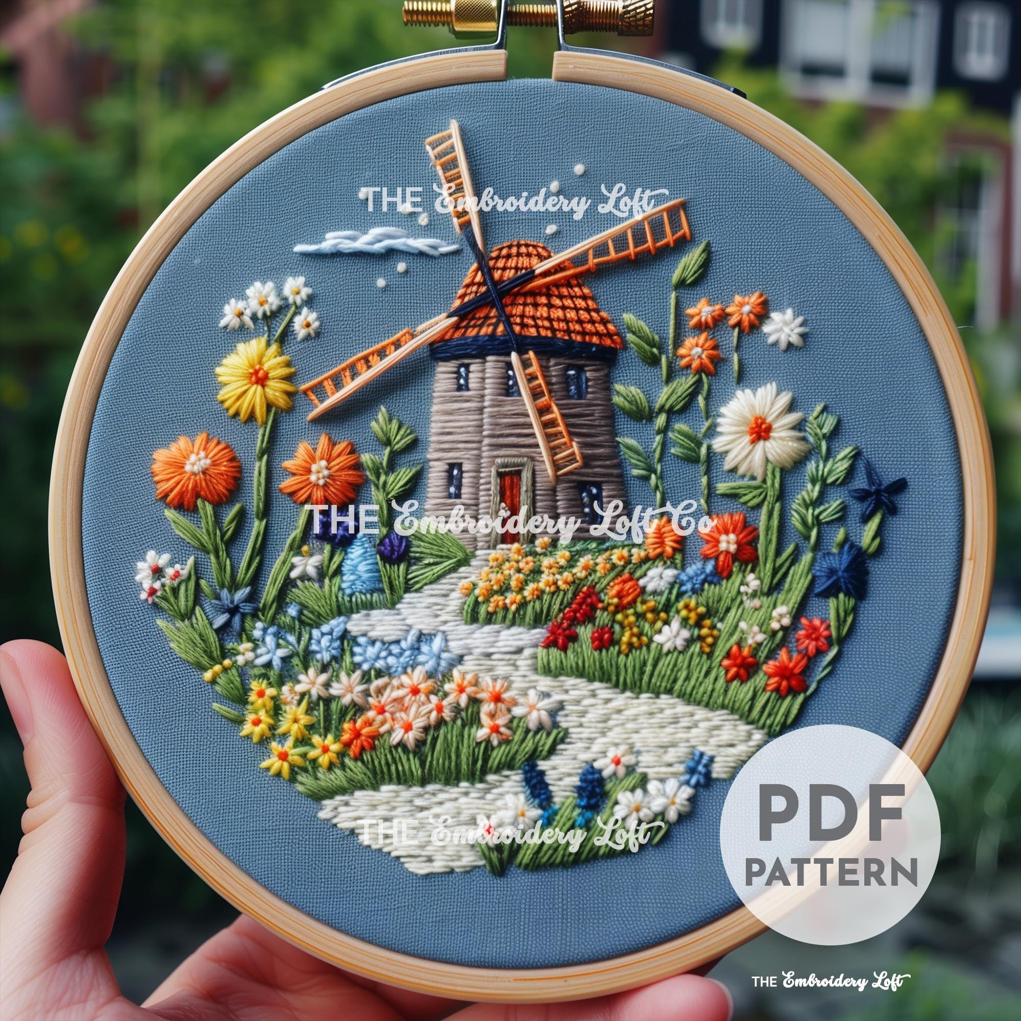 Dutch Windmill Hand Embroidery Pattern