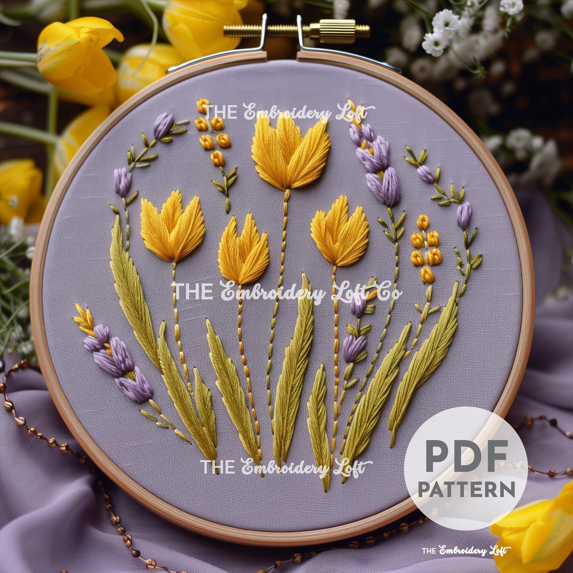 Yellow Tulips Hand Embroidery Pattern