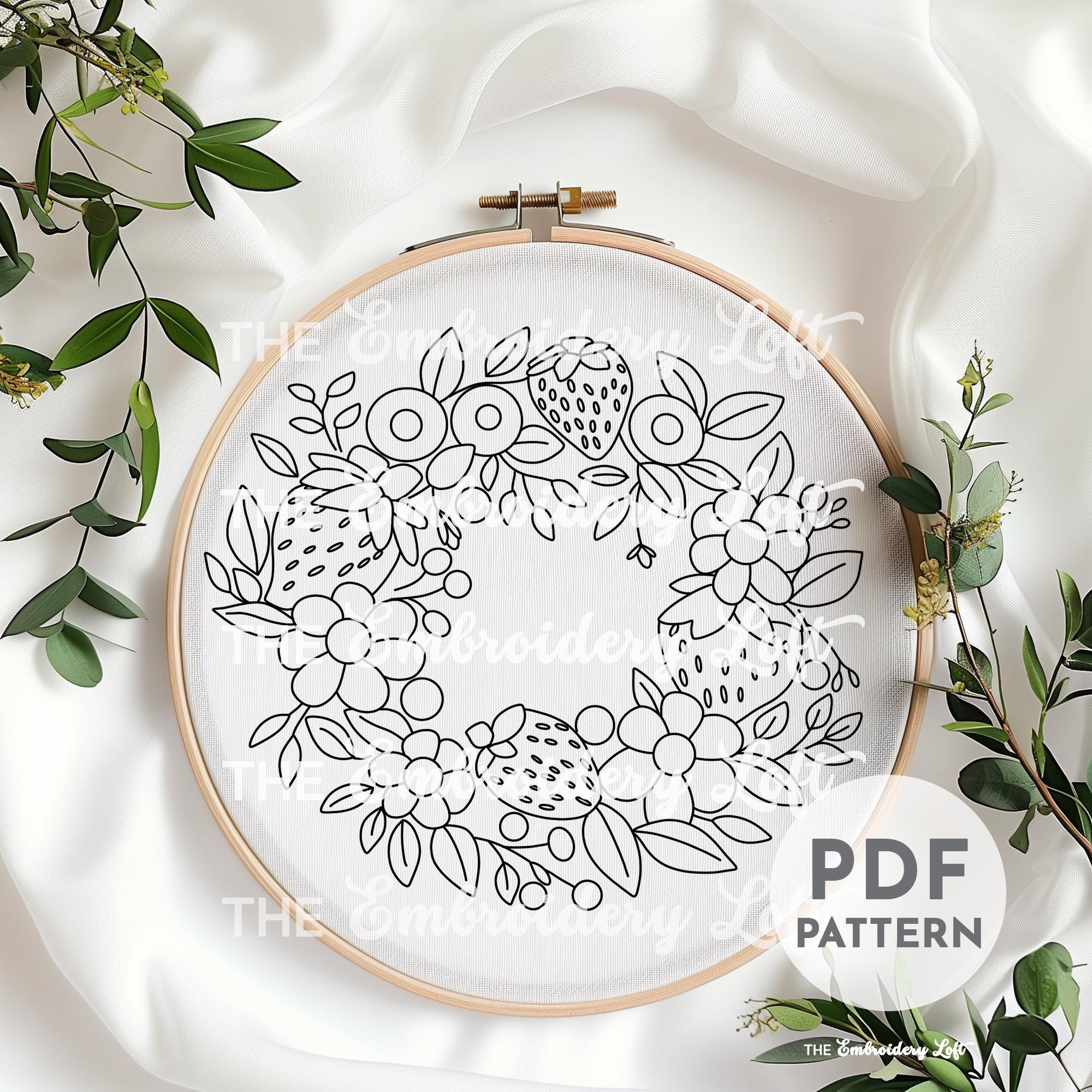 Strawberry Wreath Hand Embroidery Pattern