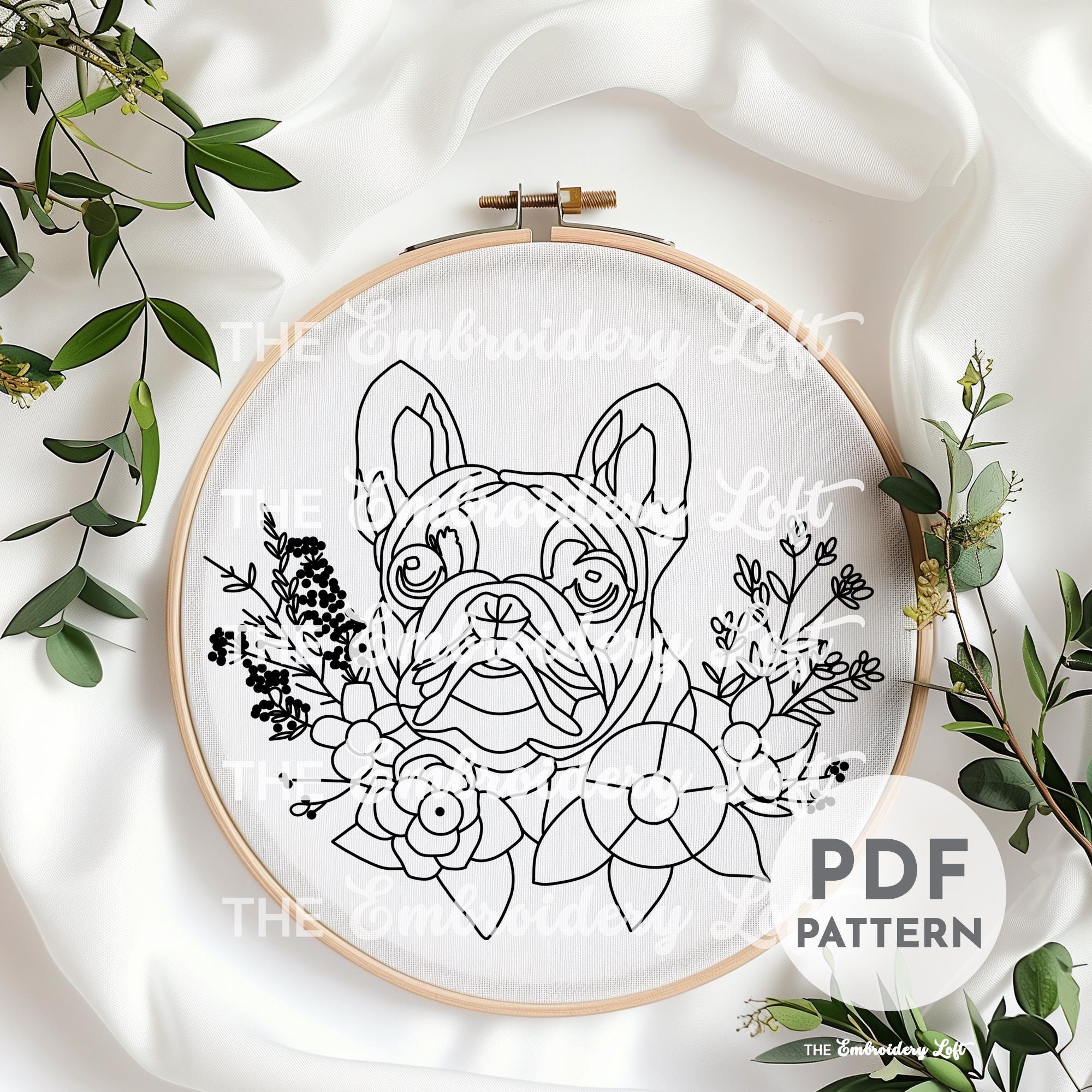 French Bulldog Hand Embroidery Pattern