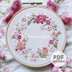 Pink Floral Wreath Hand Embroidery Pattern