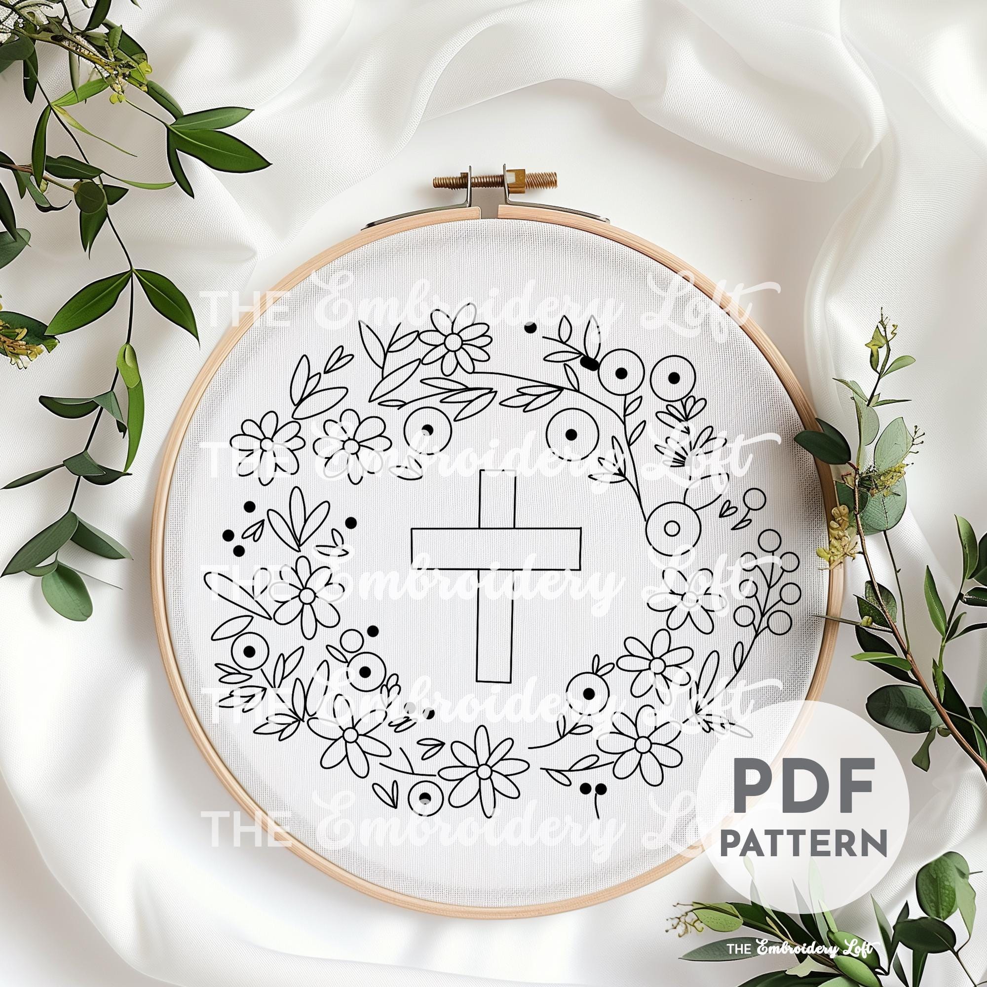 Floral Cross Embroidery Pattern