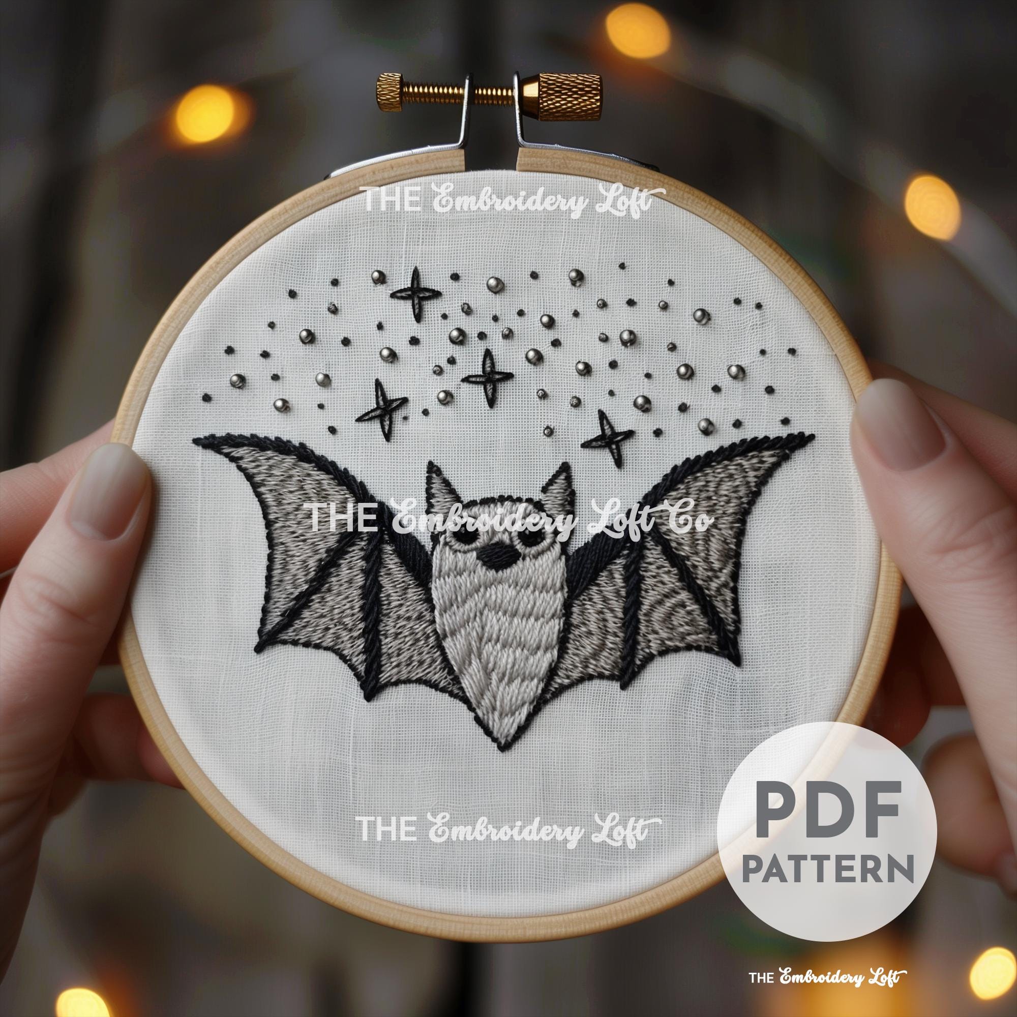 Celestial Bat Hand Embroidery Pattern