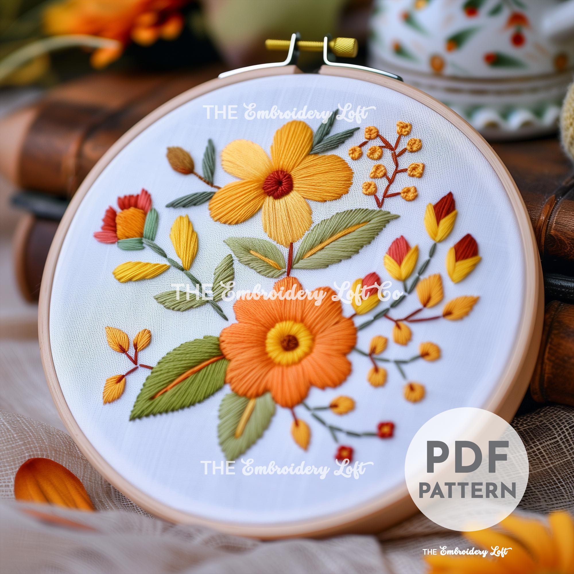 Orange Folk Flower Hand Embroidery Pattern