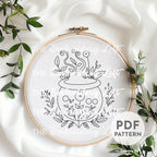 Pink Floral Cauldron Hand Embroidery Pattern