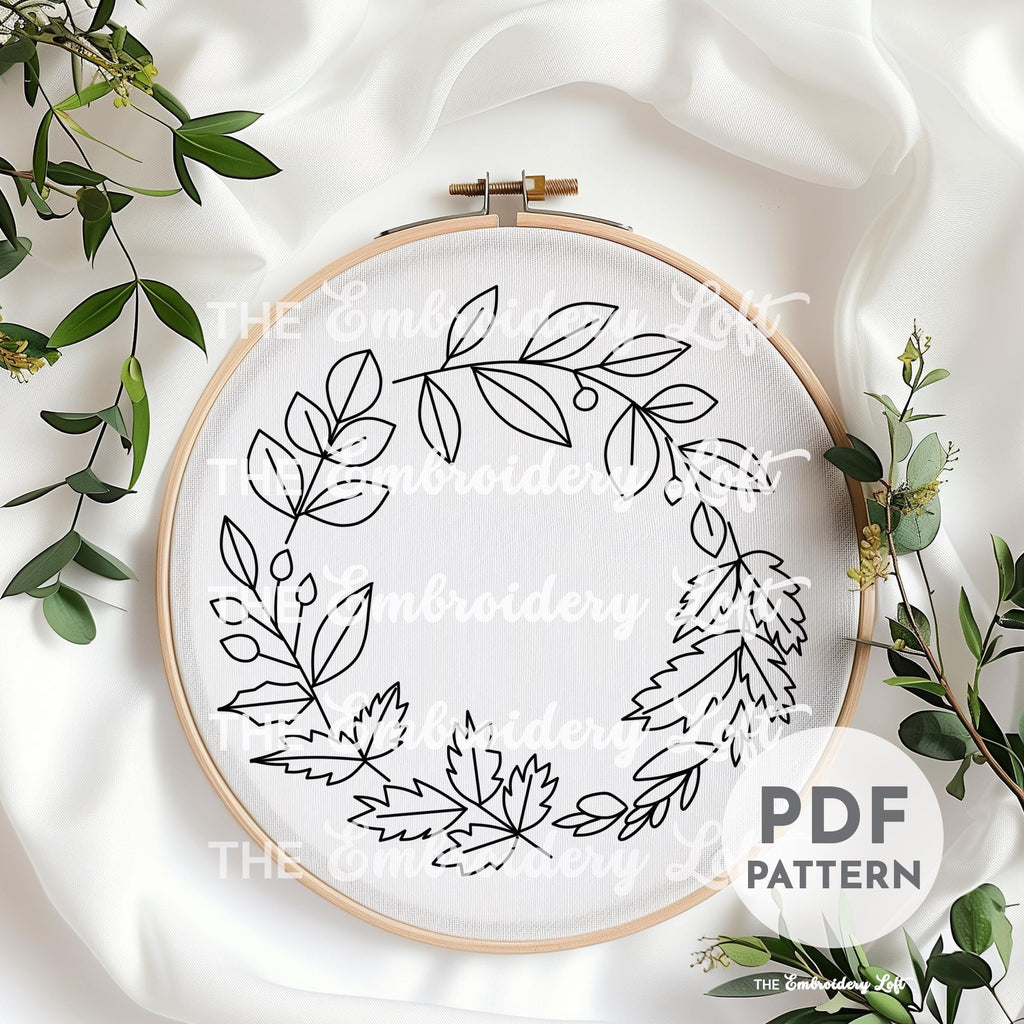 Fall Leaves Wreath Hand Embroidery Pattern