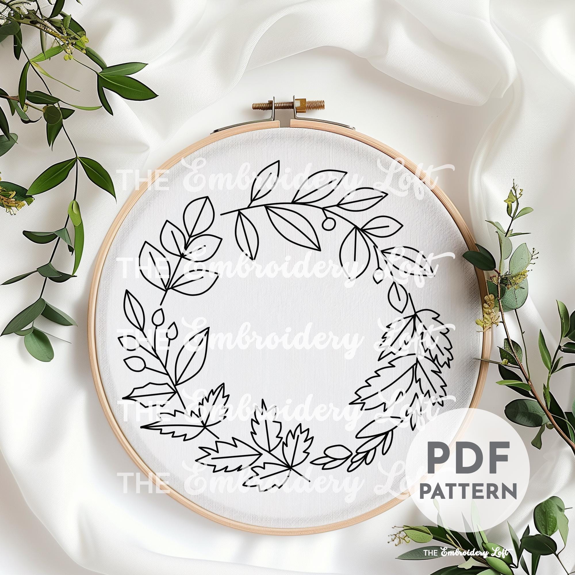 Fall Leaves Wreath Hand Embroidery Pattern