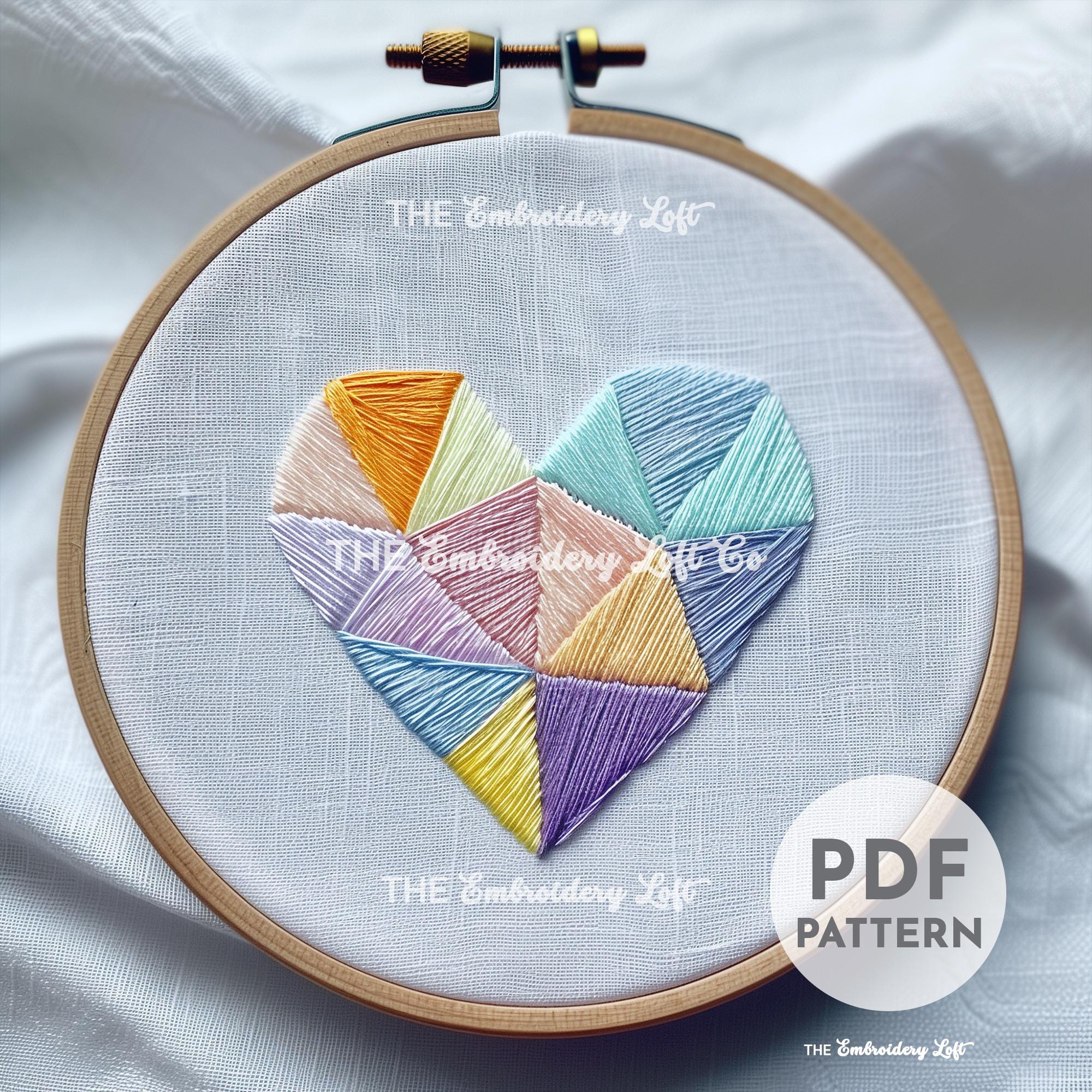 Geometric Heart Hand Embroidery Pattern