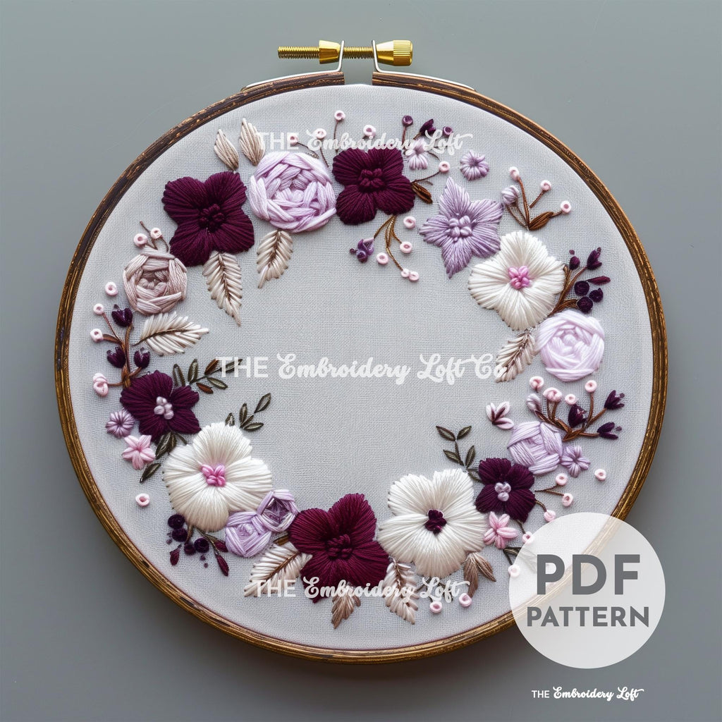 Purple Wreath Hand Embroidery Pattern
