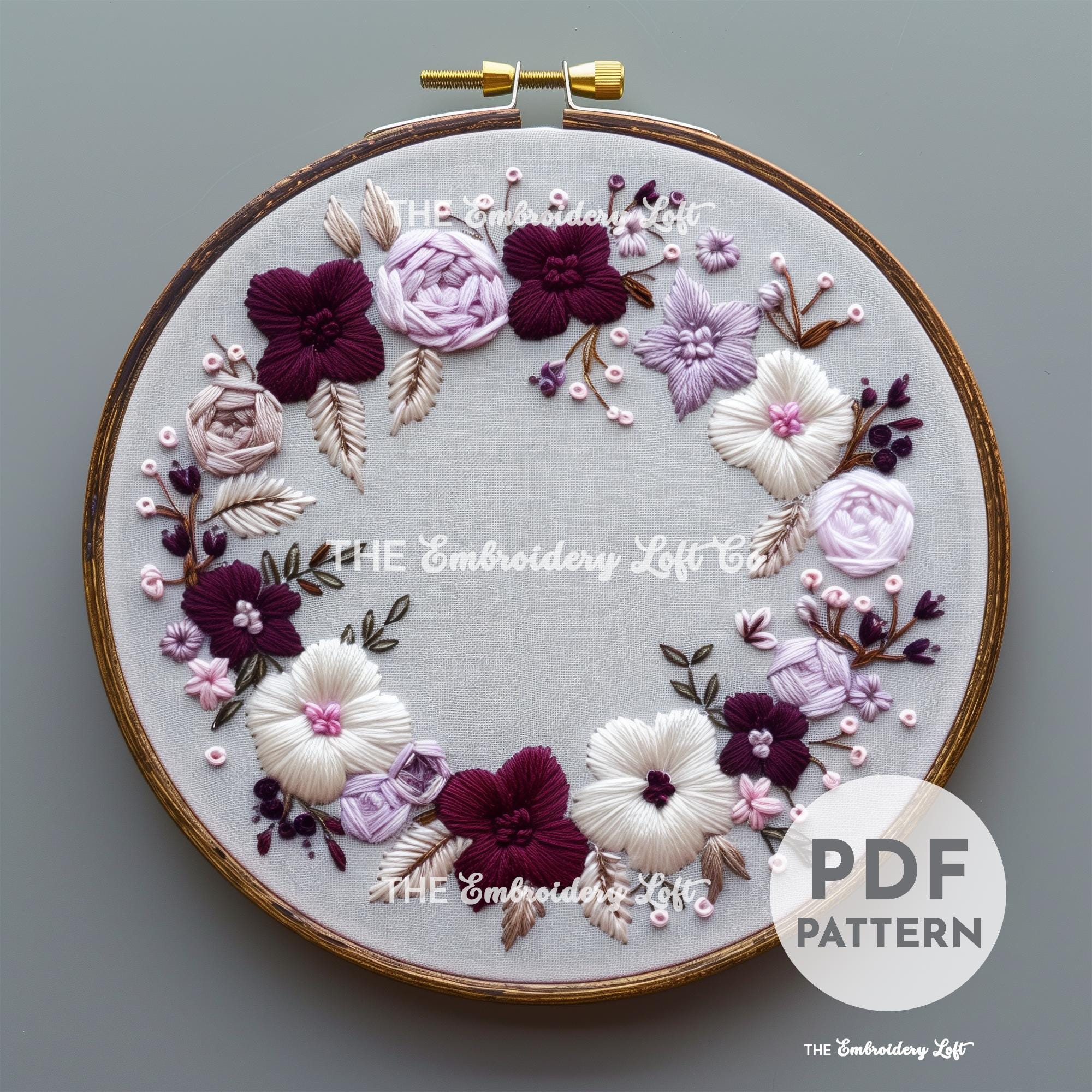 Purple Wreath Hand Embroidery Pattern