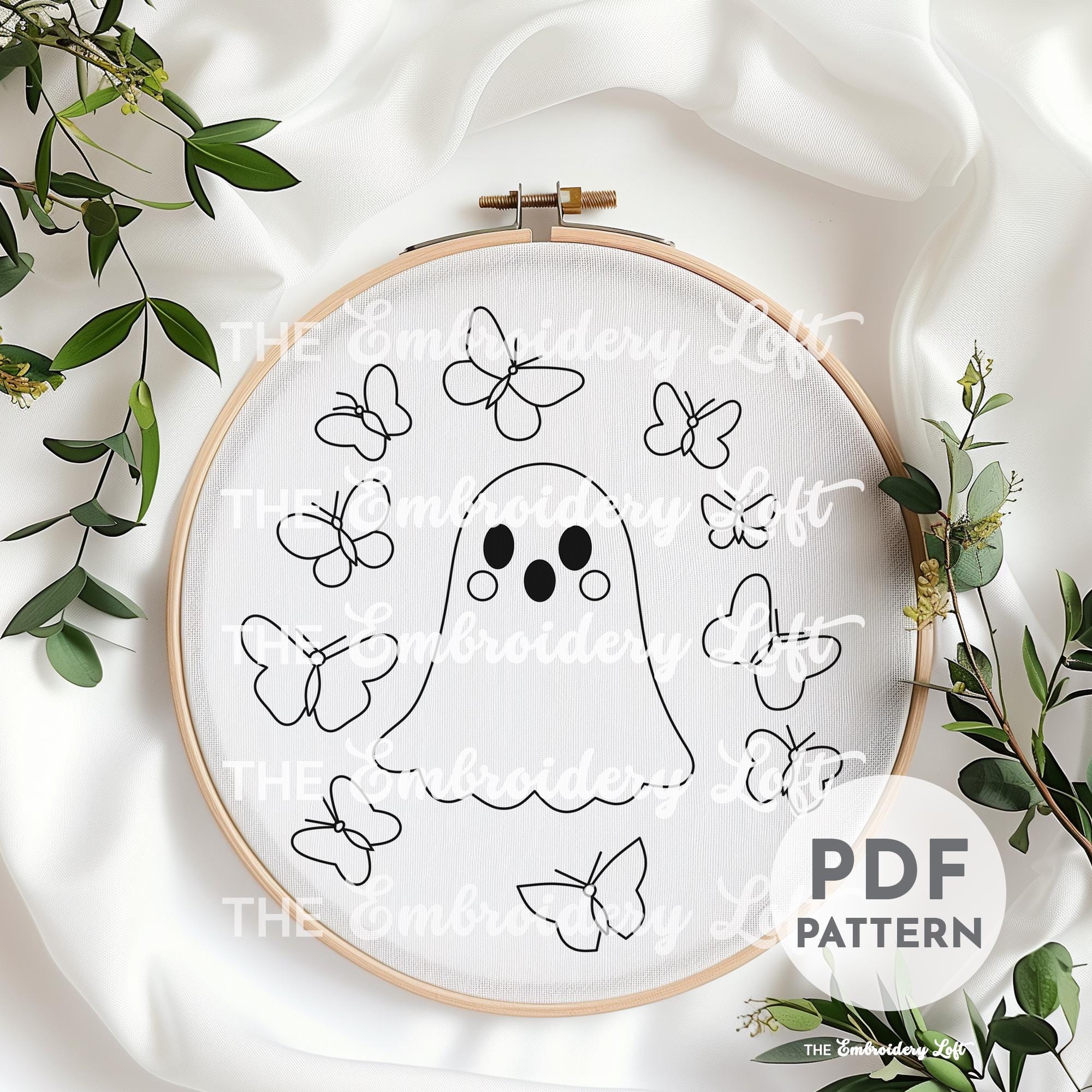 Ghost with Butterflies Hand Embroidery Pattern