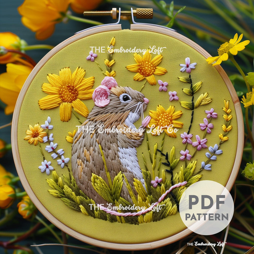 Garden Mouse Hand Embroidery Pattern