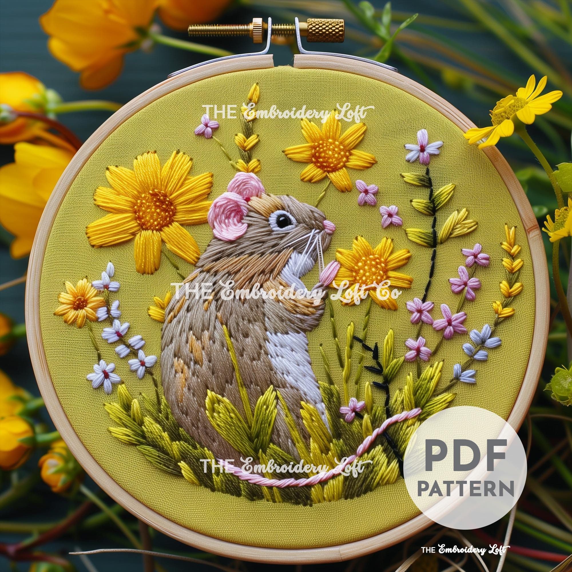Garden Mouse Hand Embroidery Pattern