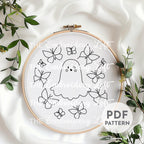 Retro Ghost with Butterflies Hand Embroidery Pattern