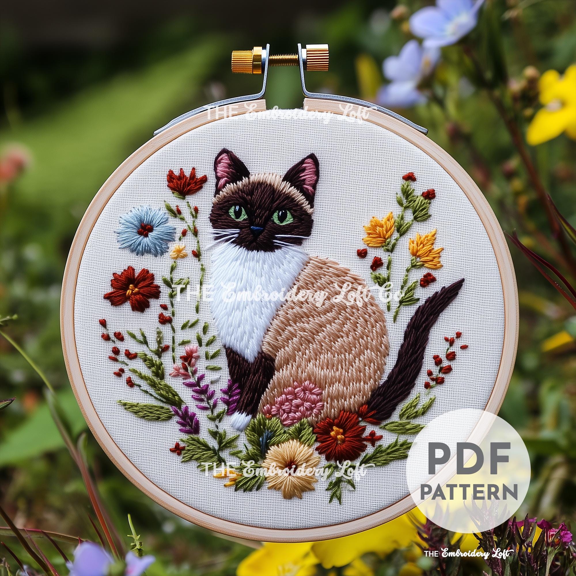Siamese Cat Hand Embroidery Pattern