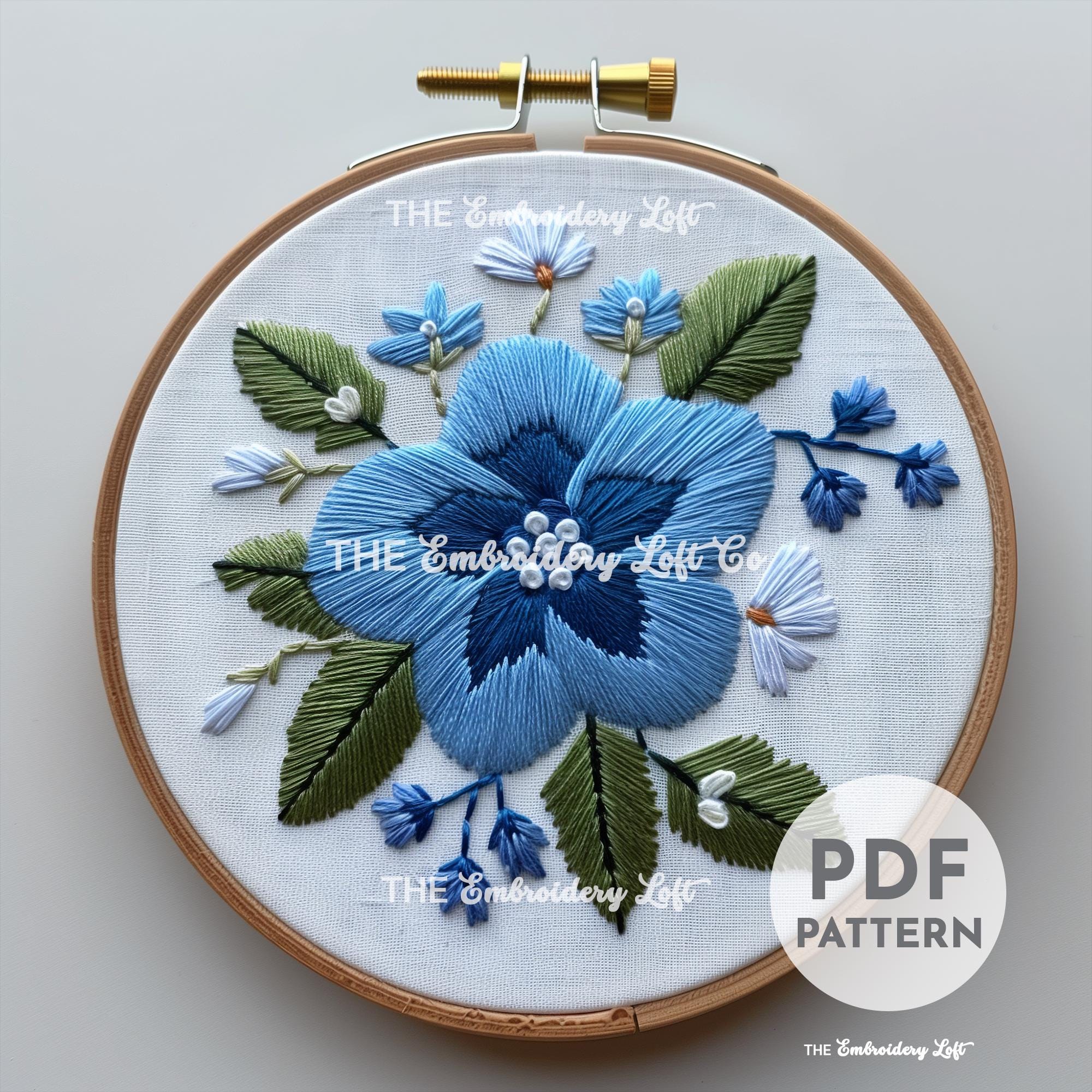 Blue Folk Flower Hand Embroidery Pattern