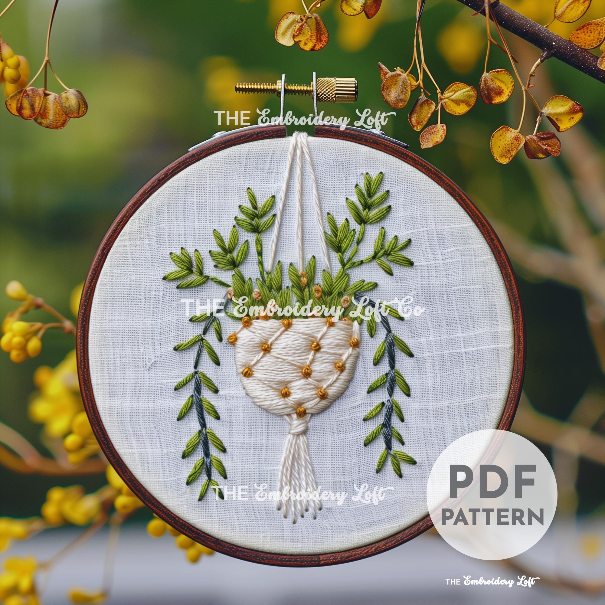 Hanging Plant Hand Embroidery Pattern