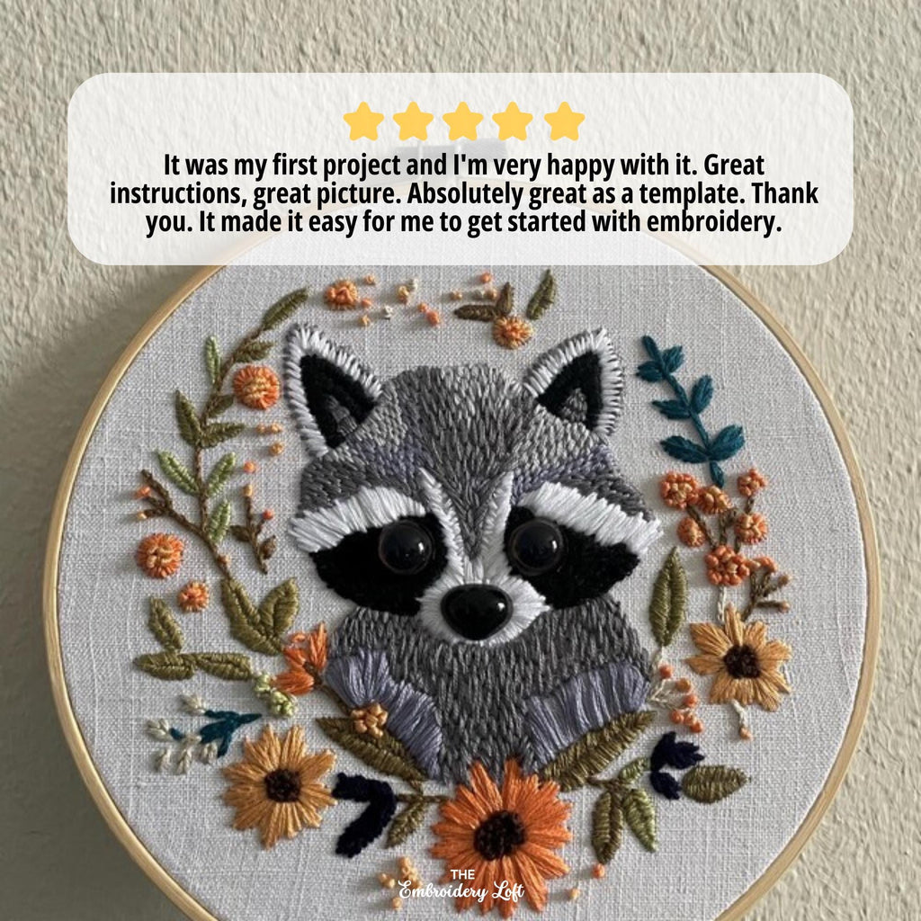 Baby Racoon Hand Embroidery Pattern