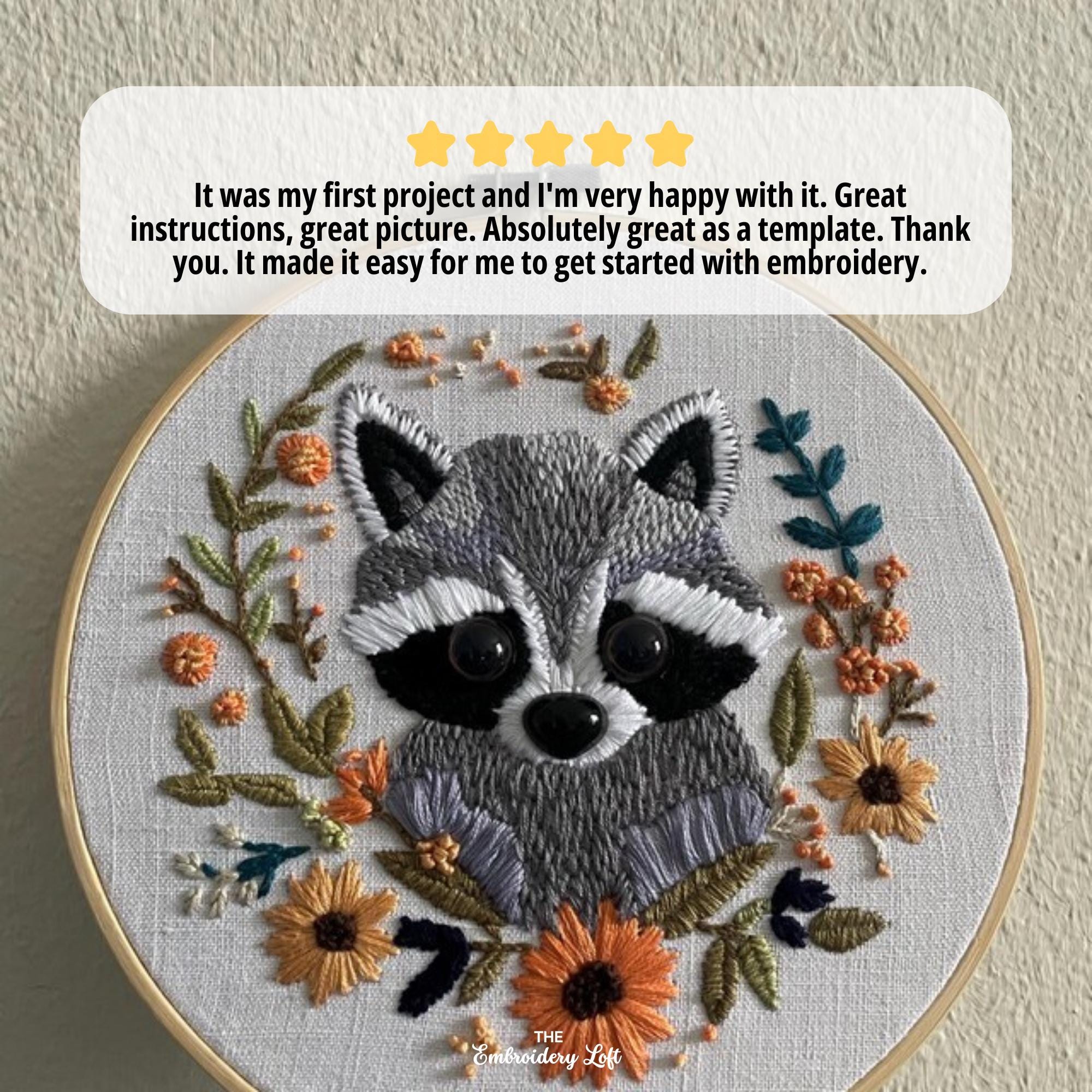 Baby Racoon Hand Embroidery Pattern