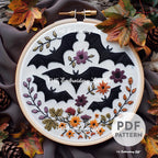 Floral Bats Hand Embroidery Pattern