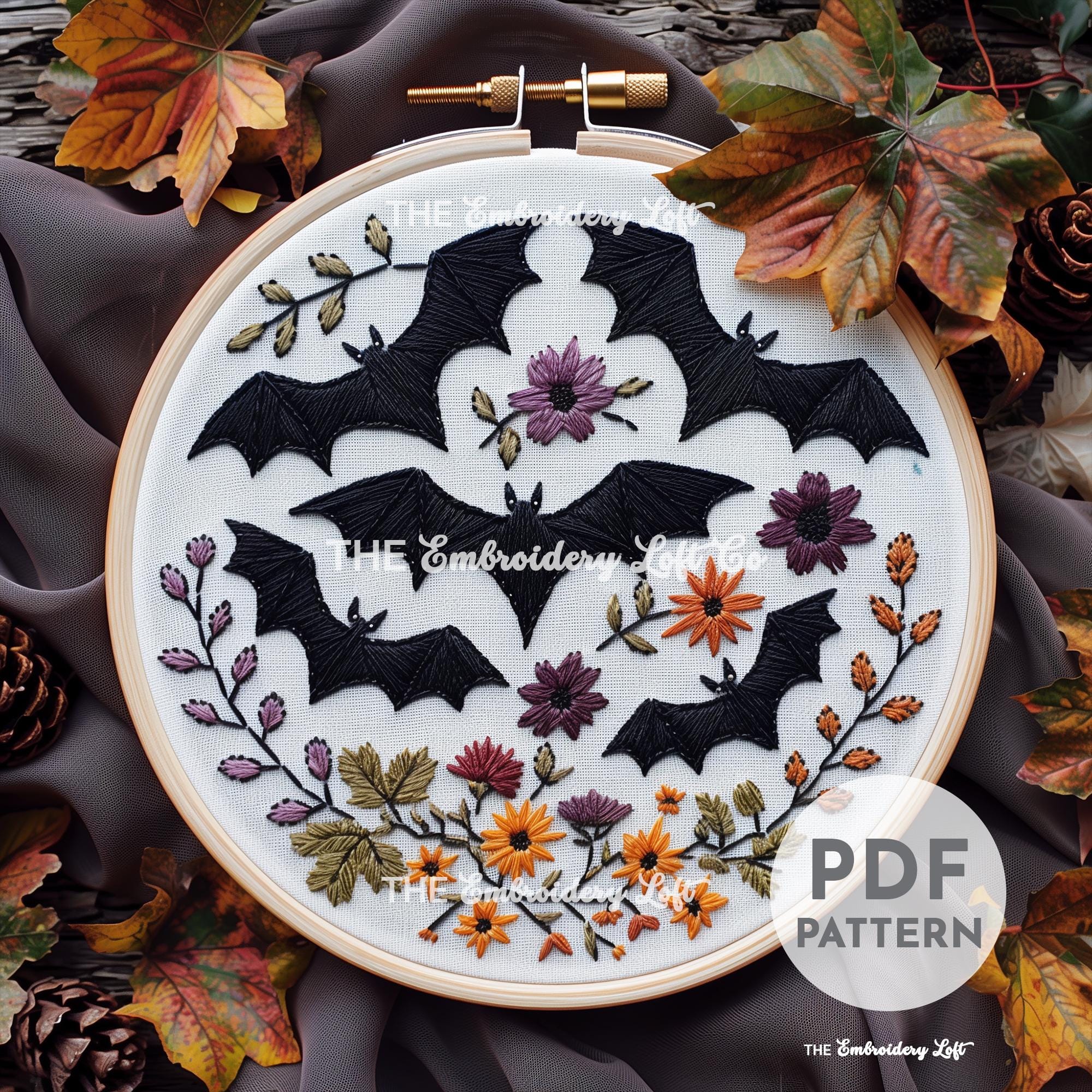 Floral Bats Hand Embroidery Pattern