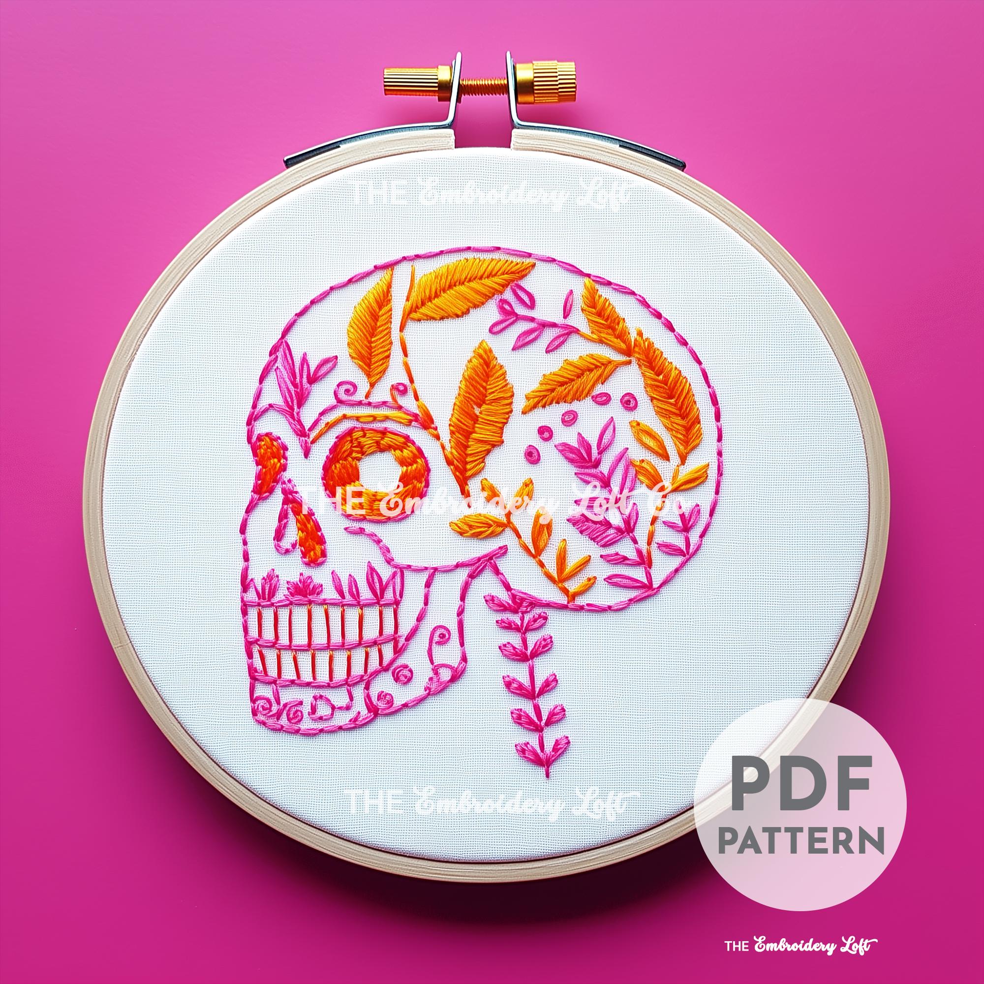 Retro Floral Skull Hand Embroidery Pattern