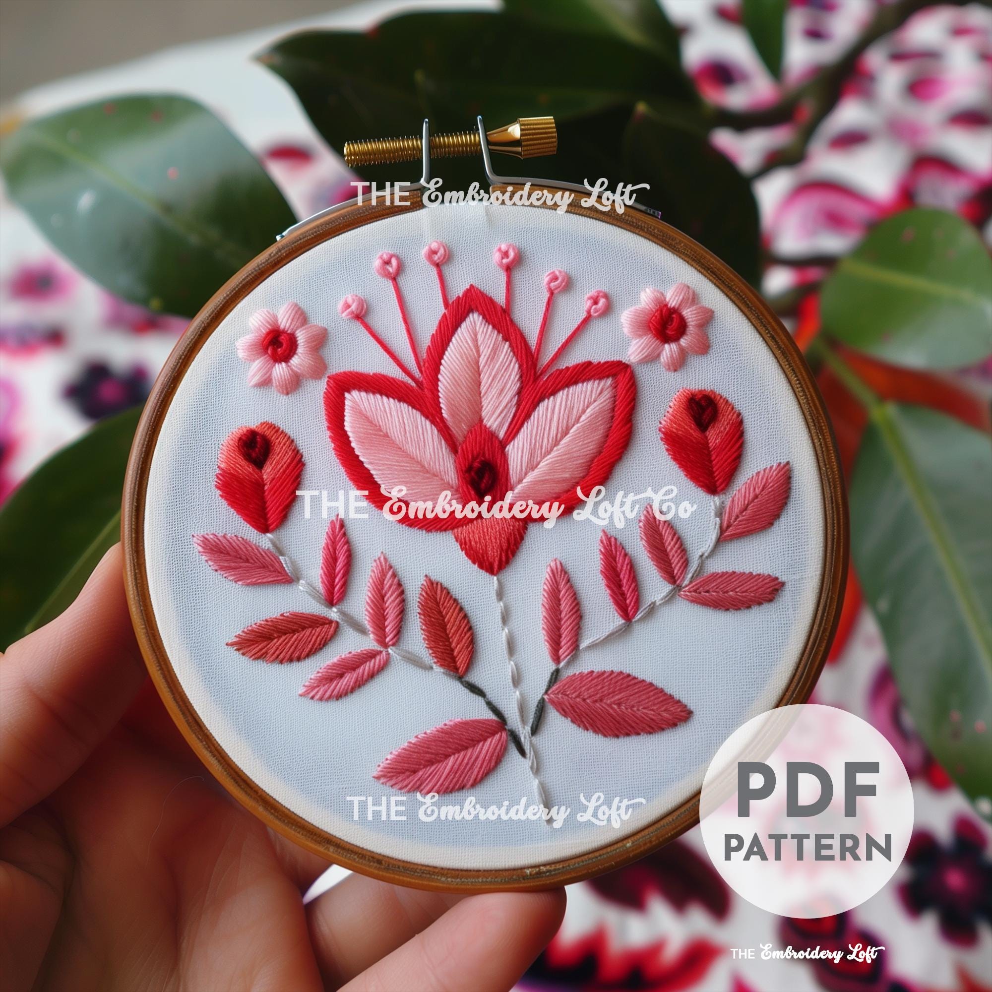 Pink Folk Flower Hand Embroidery Pattern