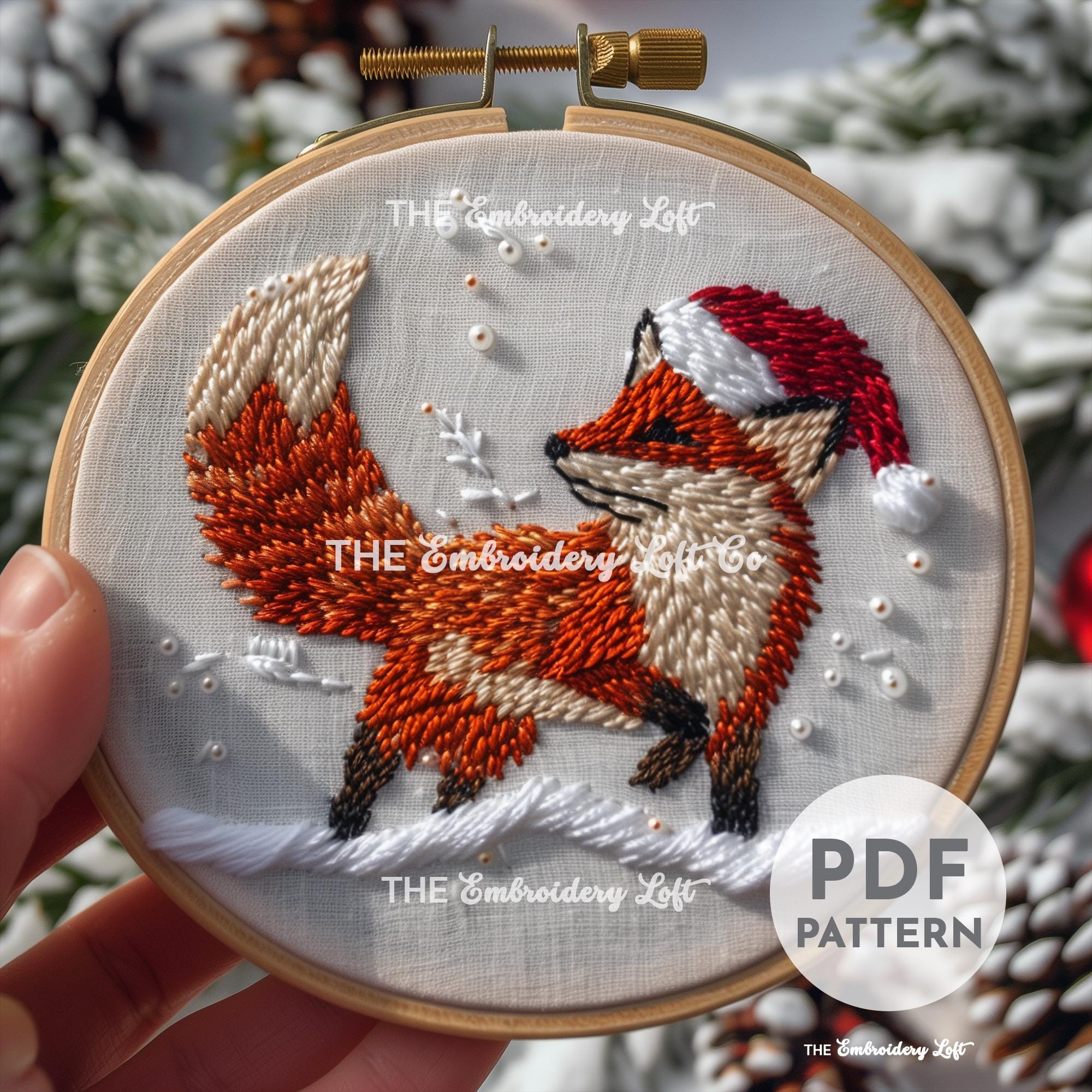 Winter Fox Hand Embroidery Pattern