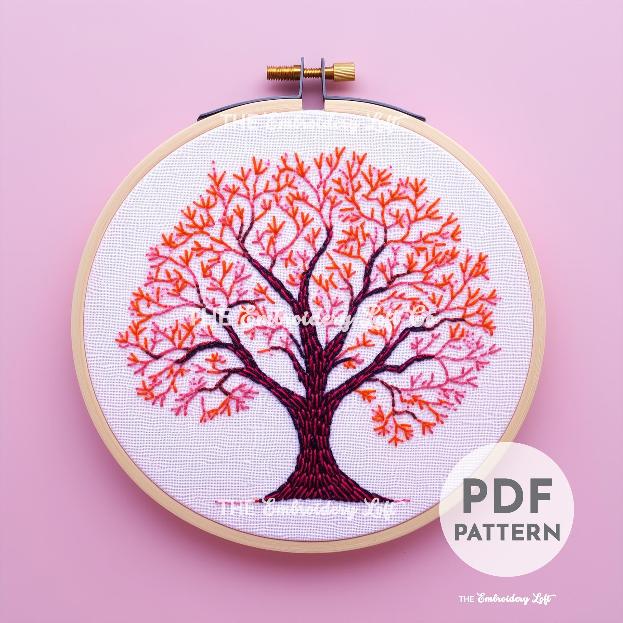 Retro Autumn Tree Hand Embroidery Pattern