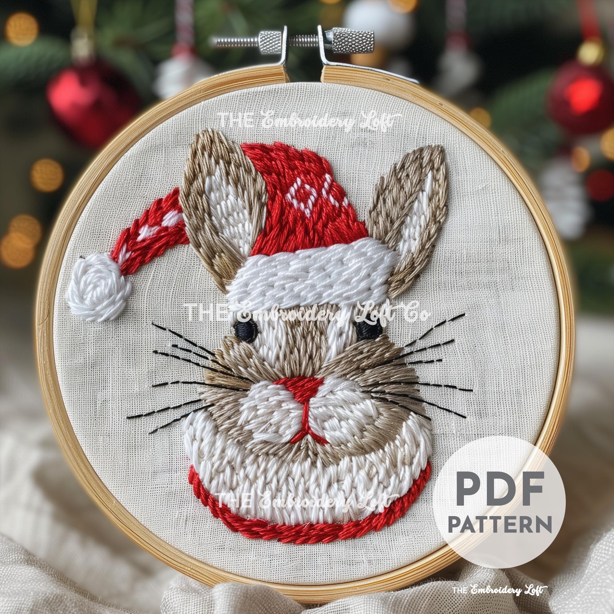 Christmas Bunny Hand Embroidery Pattern