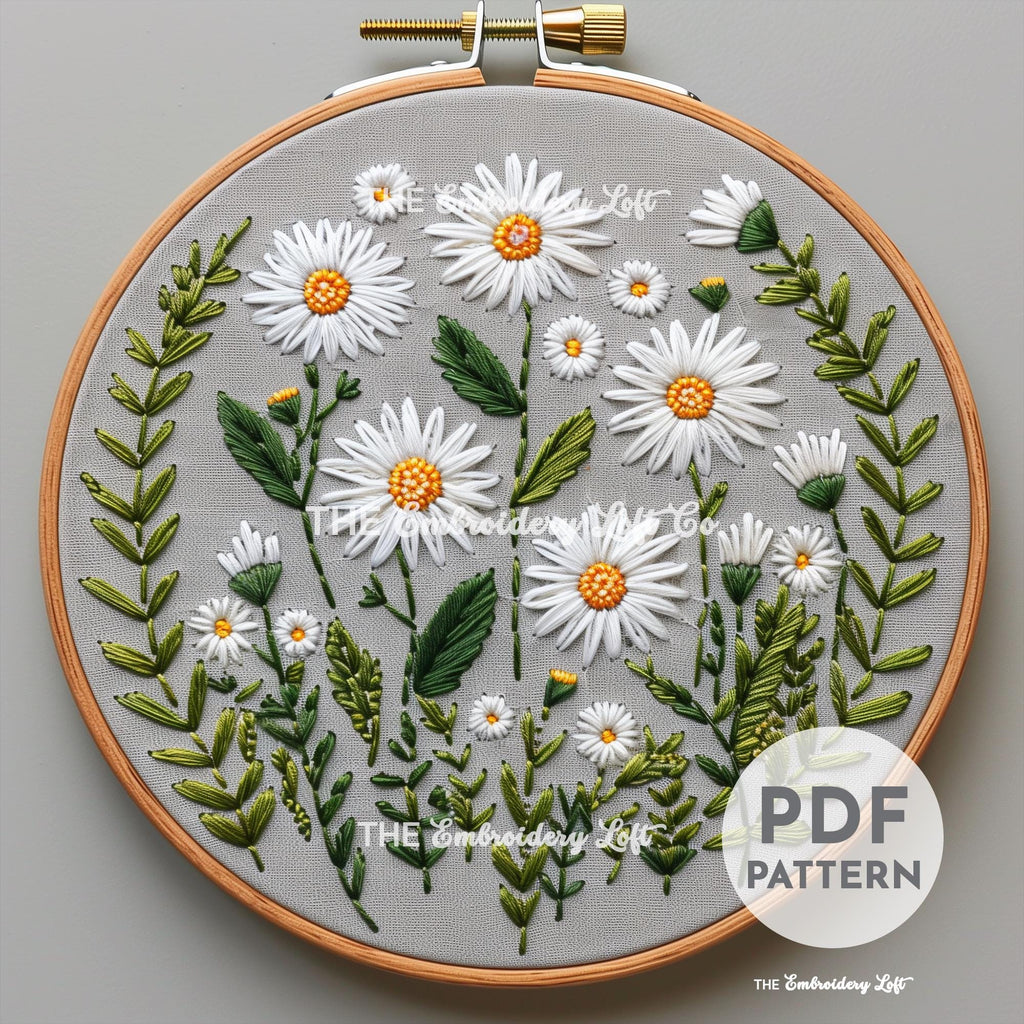 White Daisies Hand Embroidery Pattern