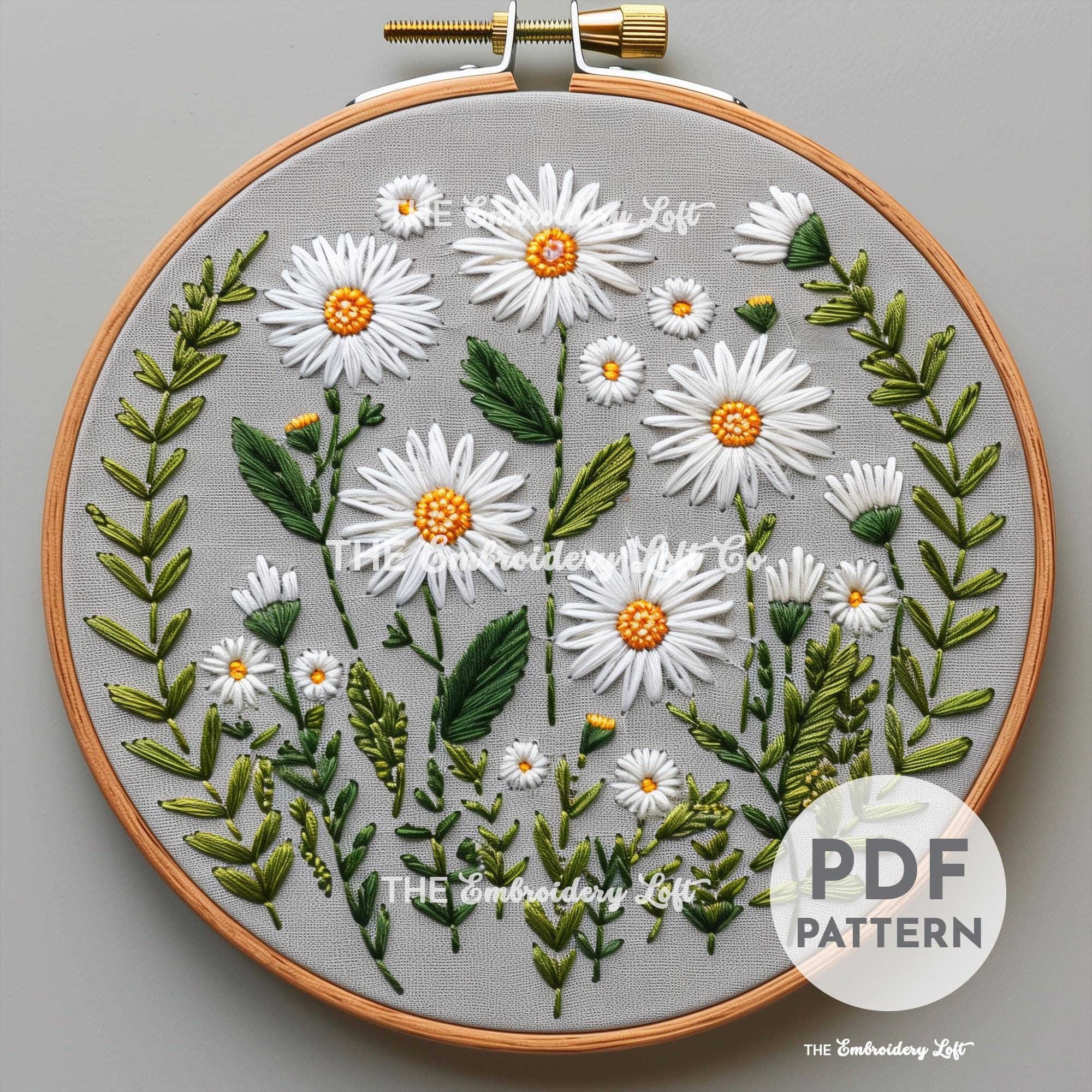 White Daisies Hand Embroidery Pattern