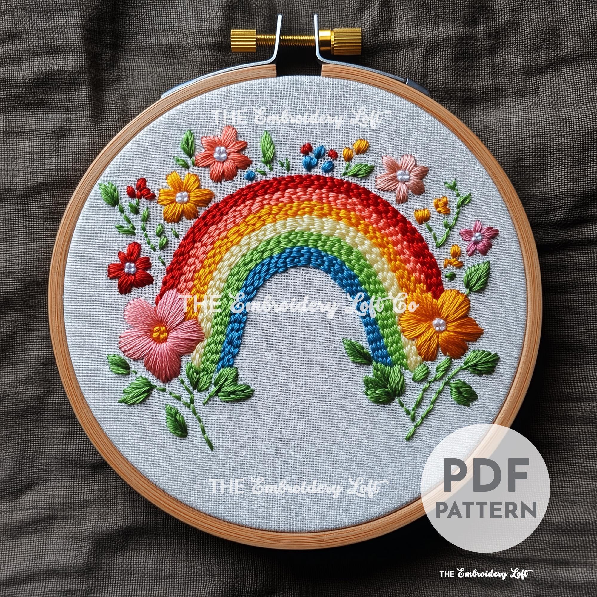 Floral Rainbow Hand Embroidery Pattern