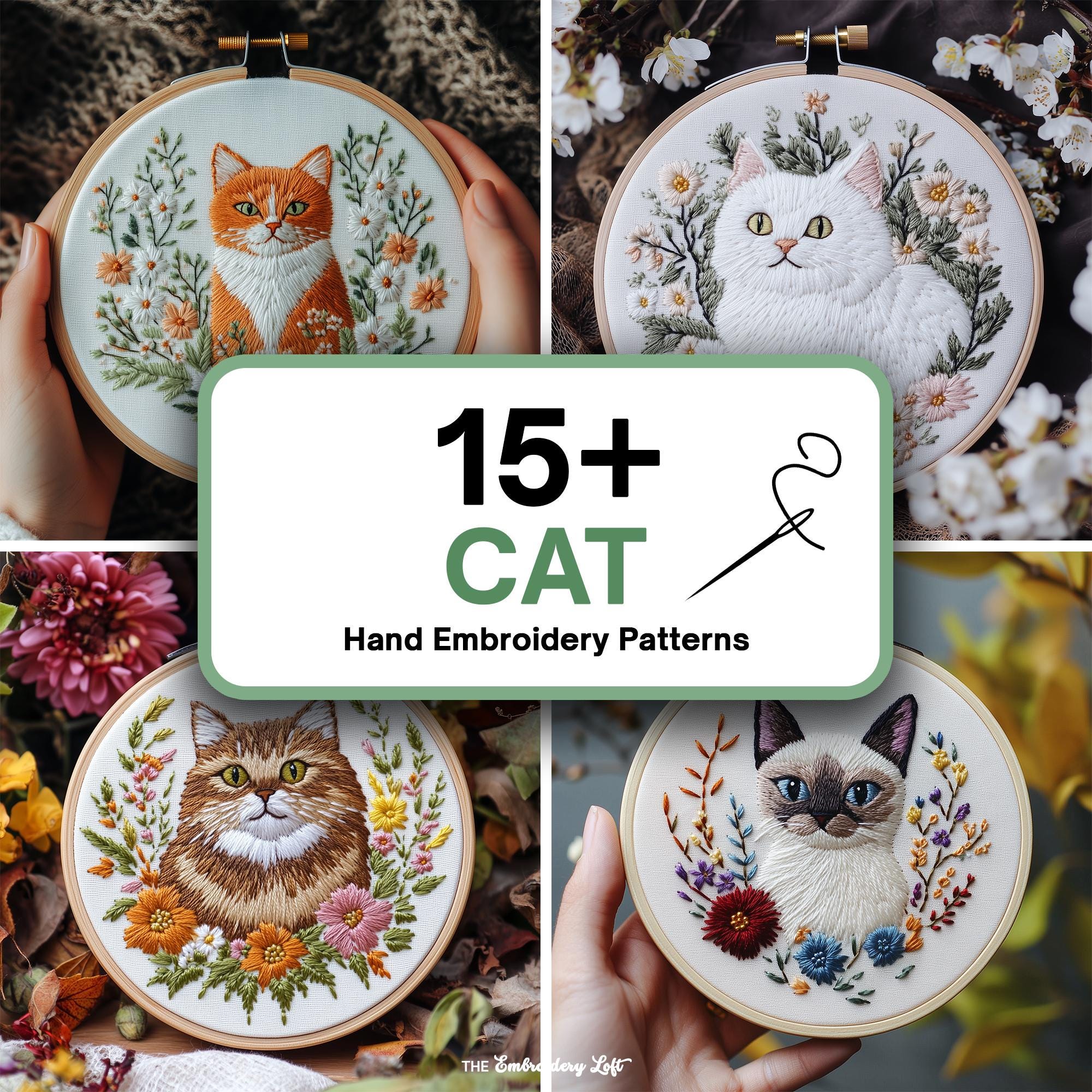 MINI COLLECTION, Cats Hand Embroidery Pattern Collection, Current and Future Designs, Lifetime Access, Hand Embroidery, Embroidery PDF