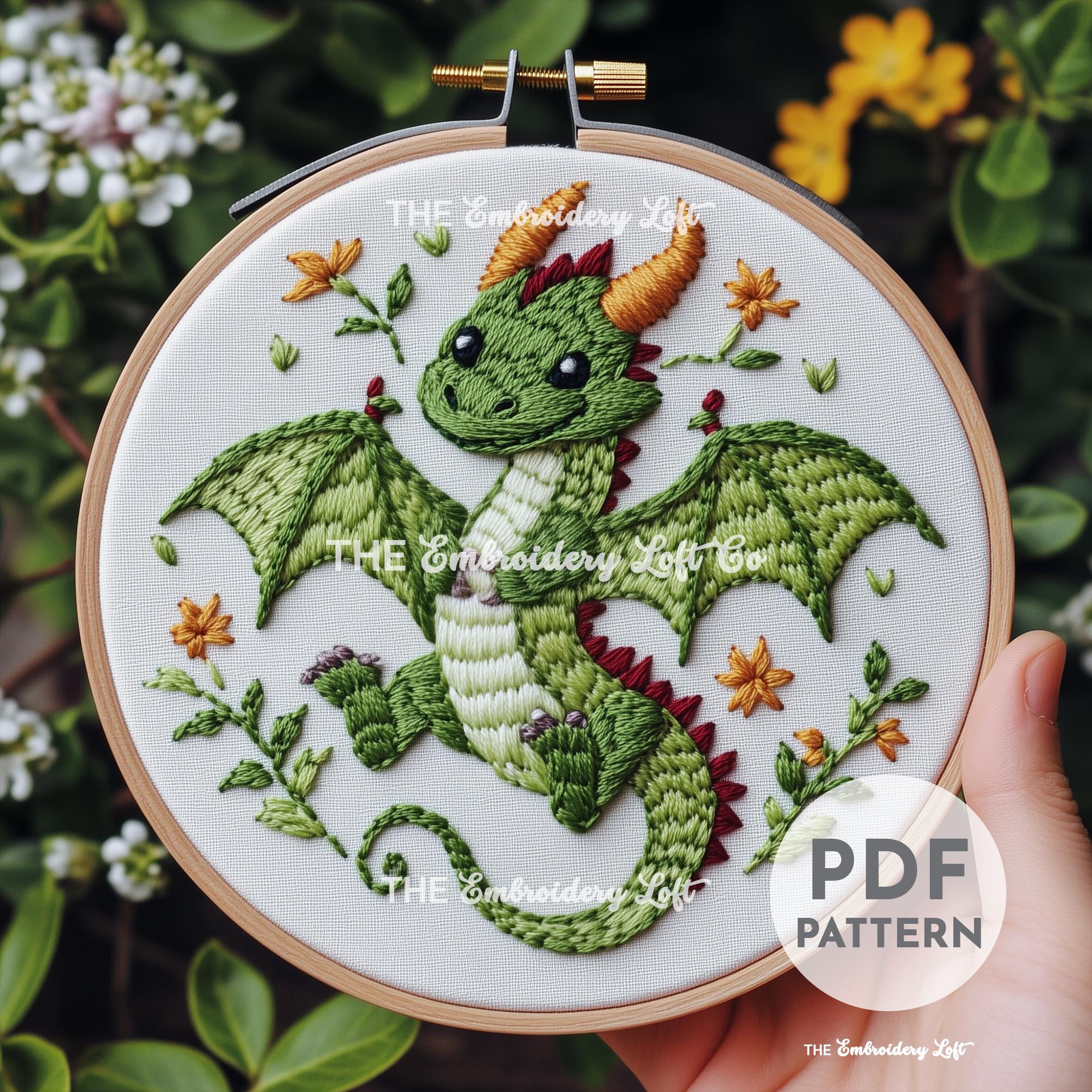 Green Baby Dragon Hand Embroidery Pattern