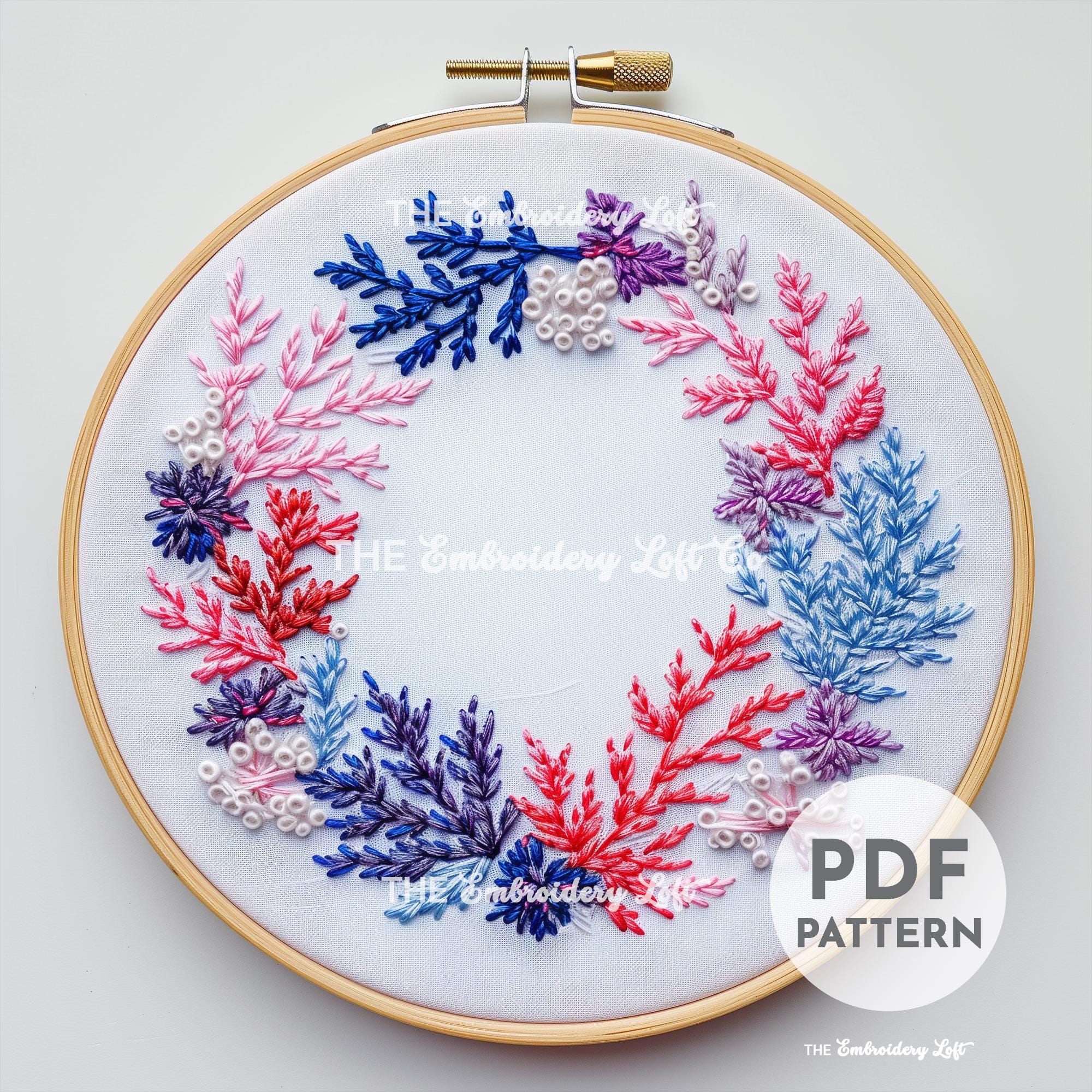 Coral Wreath Hand Embroidery Pattern