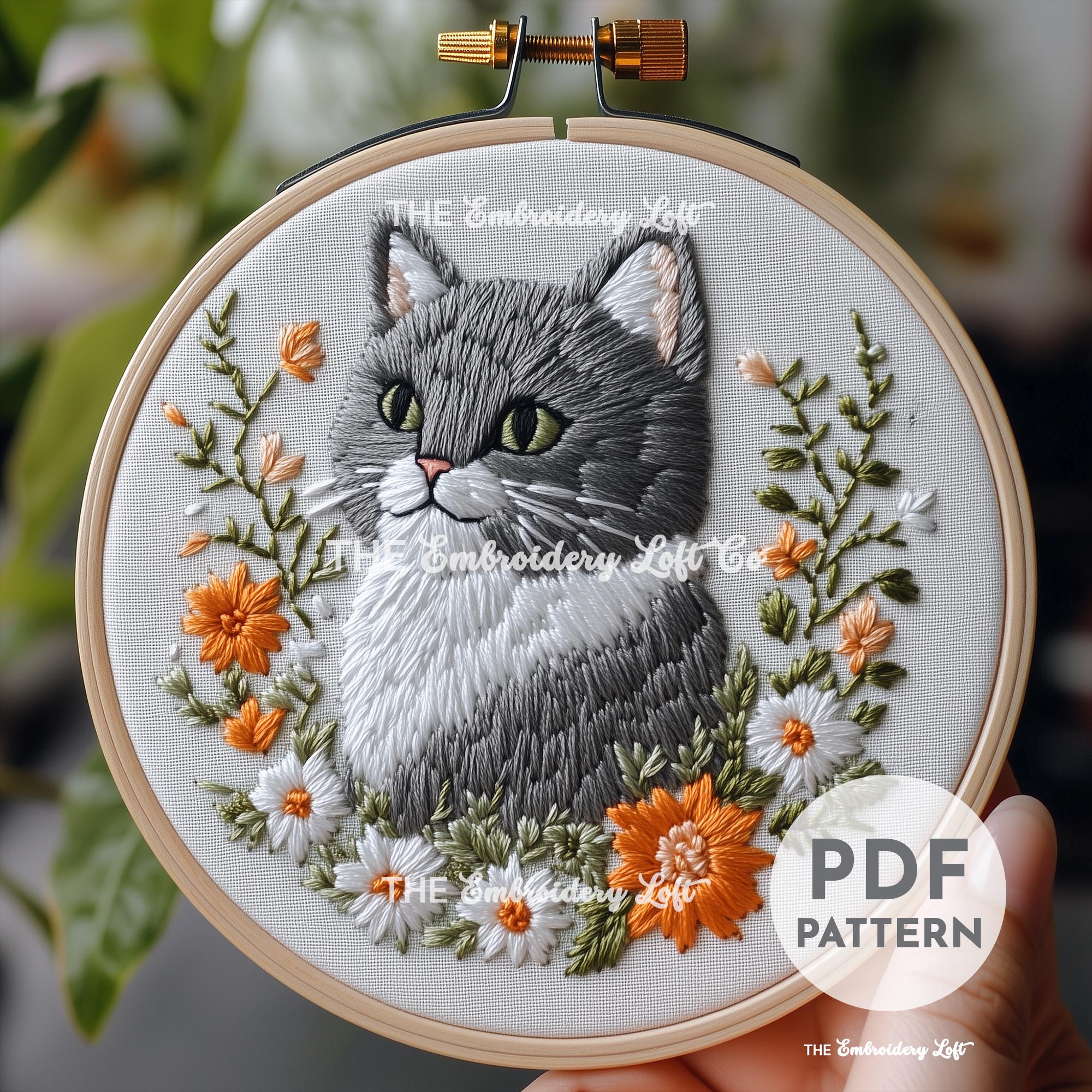 Gray Cat Hand Embroidery Pattern
