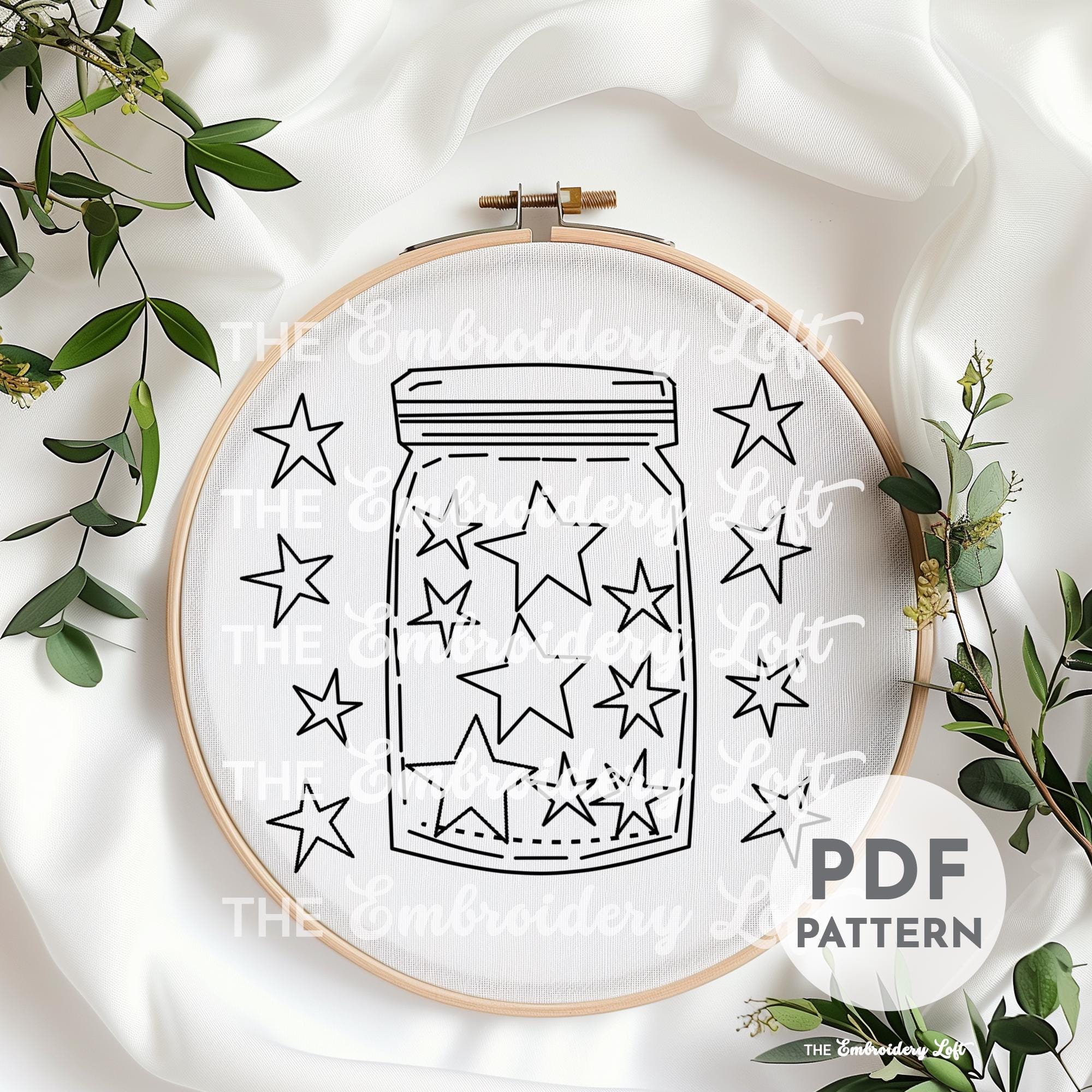 Blue Jar of Stars Hand Embroidery Pattern