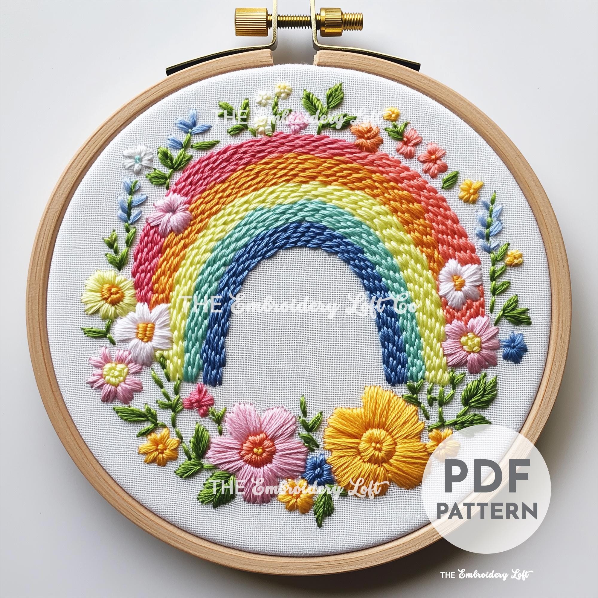 Floral Rainbow Hand Embroidery Pattern