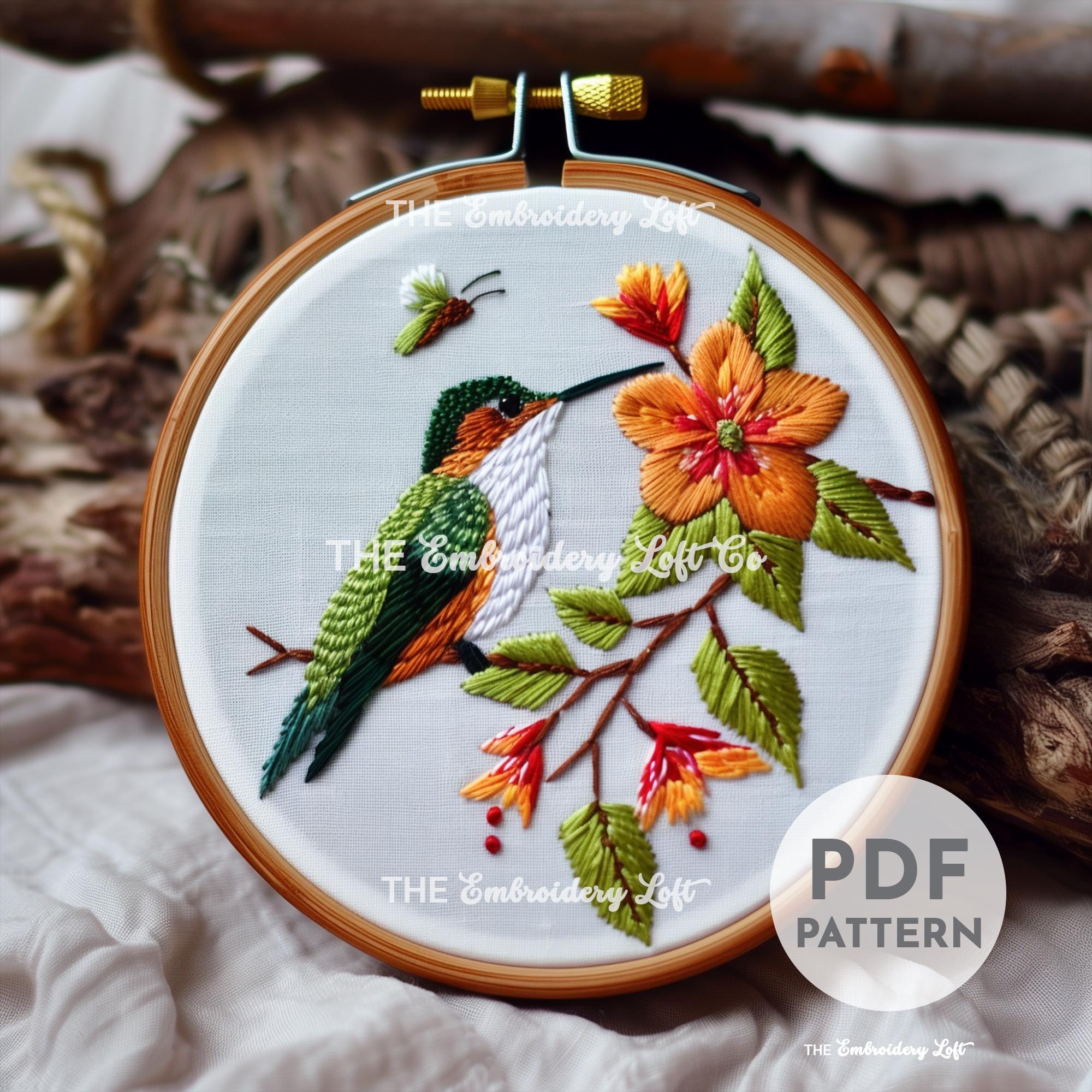 Summer Hummingbird Hand Embroidery Pattern